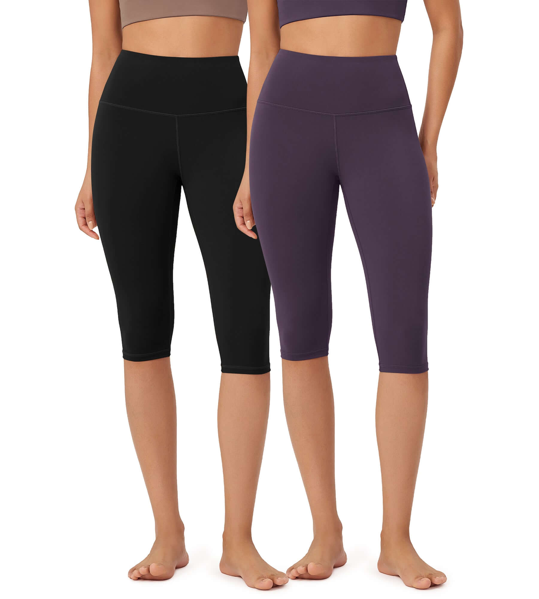 ODLEX 2-Pack 14 High Waist Knee Length Workout Athletic Running Capris Leggings - ododos