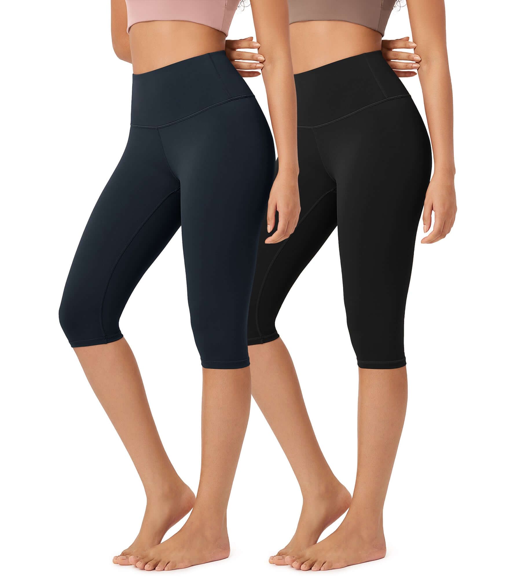 ODLEX 2-Pack 14 High Waist Knee Length Workout Athletic Running Capris Leggings - ododos
