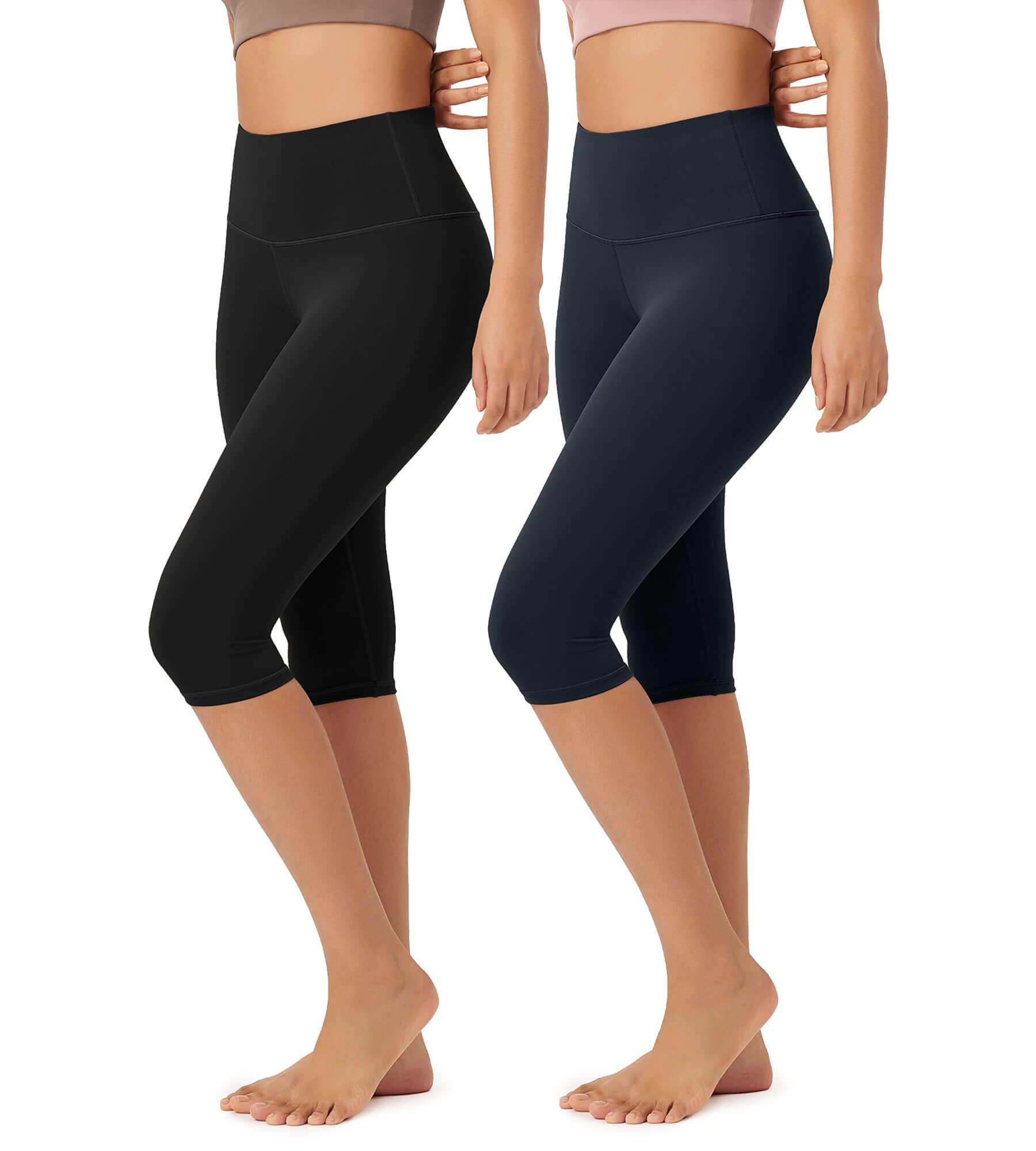 ODLEX 2-Pack 14 High Waist Knee Length Workout Athletic Running Capris Leggings - ododos