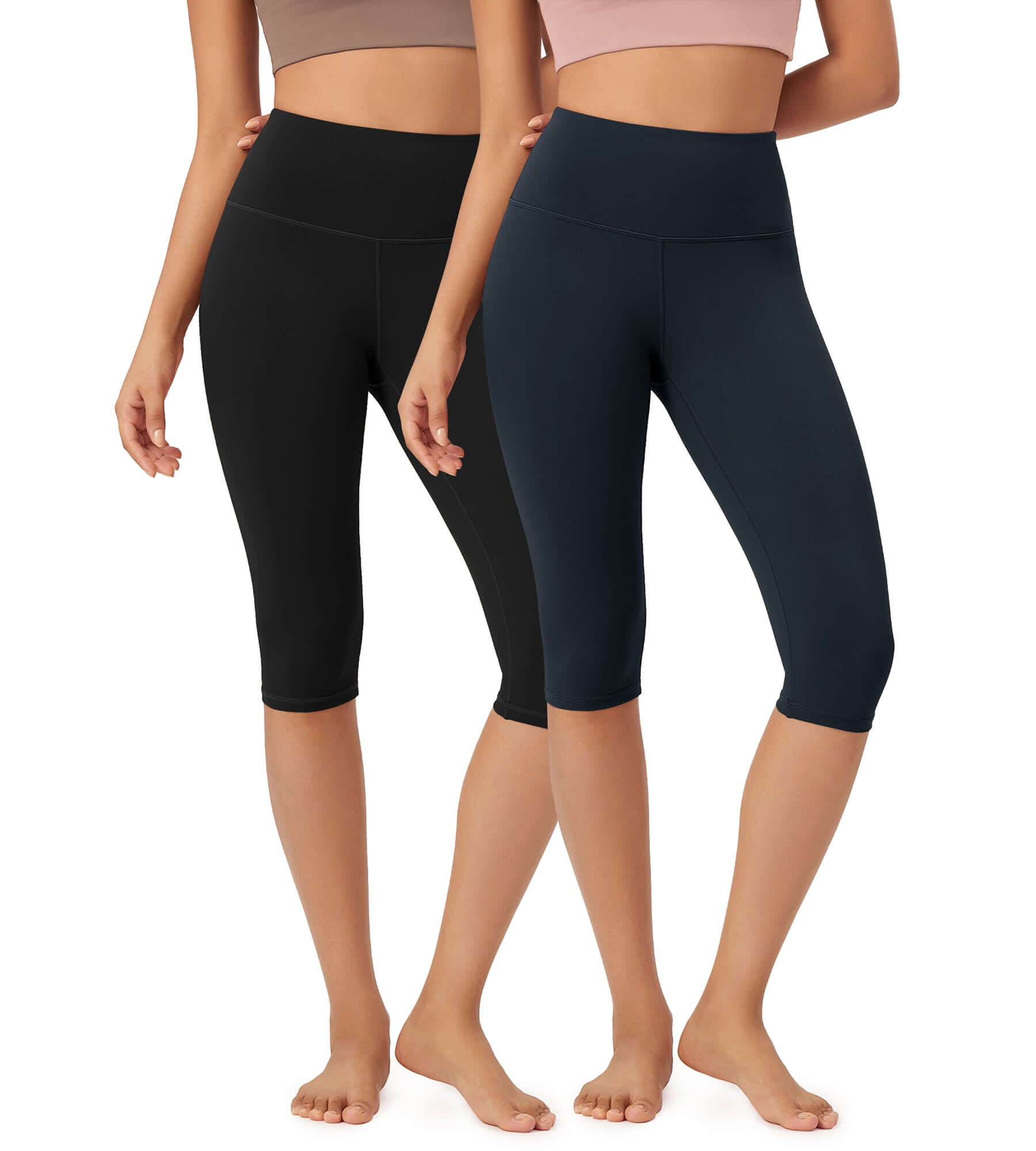 ODLEX 2-Pack 14 High Waist Knee Length Workout Athletic Running Capris Leggings Black+Deep Navy - ododos