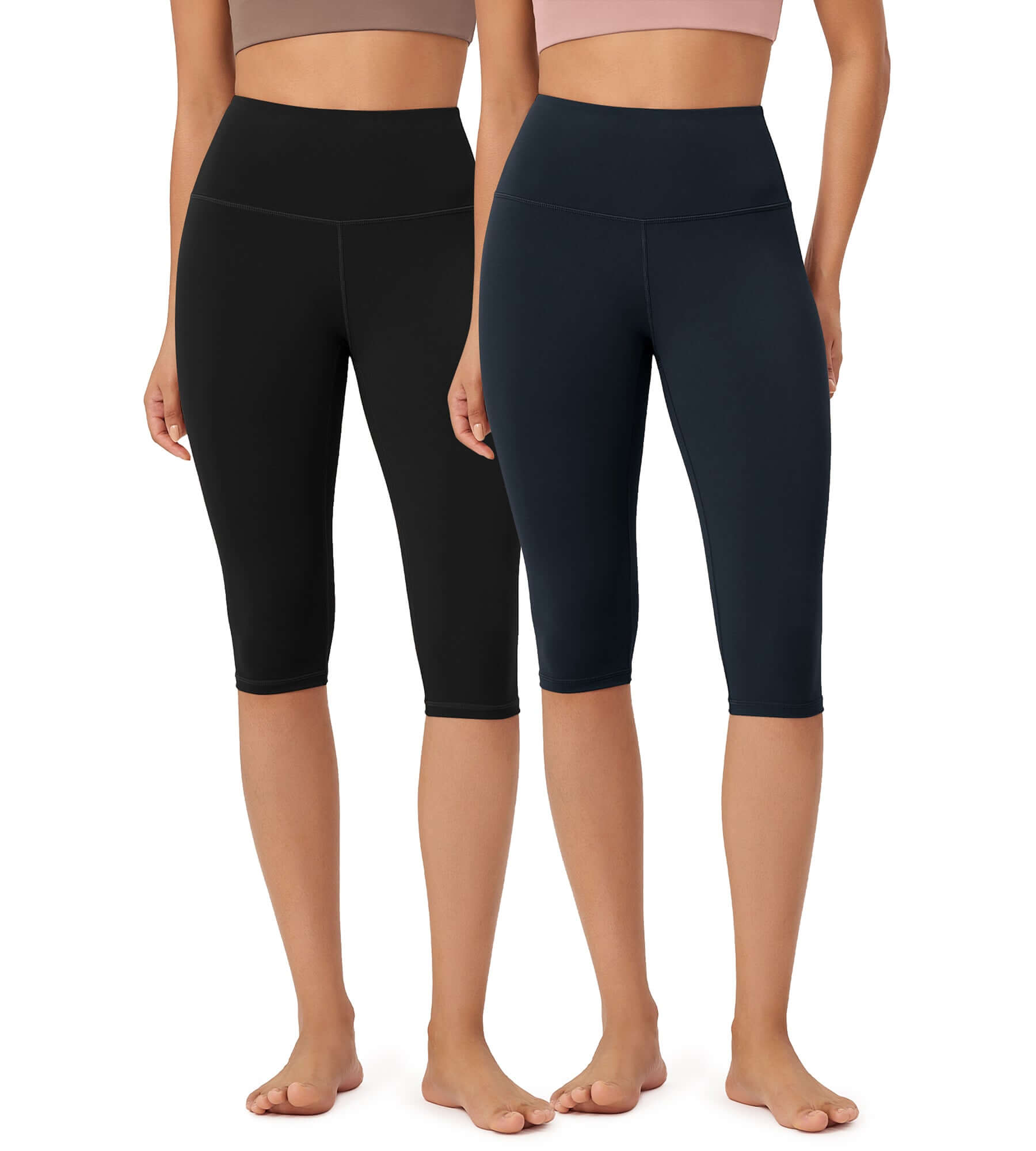 ODLEX 2-Pack 14 High Waist Knee Length Workout Athletic Running Capris Leggings - ododos