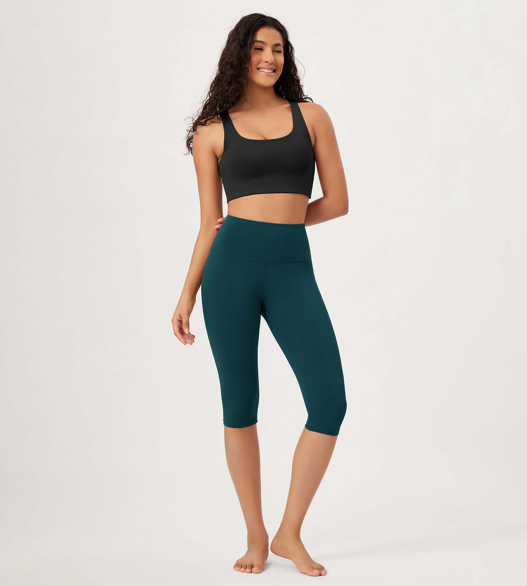 ODLEX 2-Pack 14 High Waist Knee Length Workout Athletic Running Capris Leggings - ododos