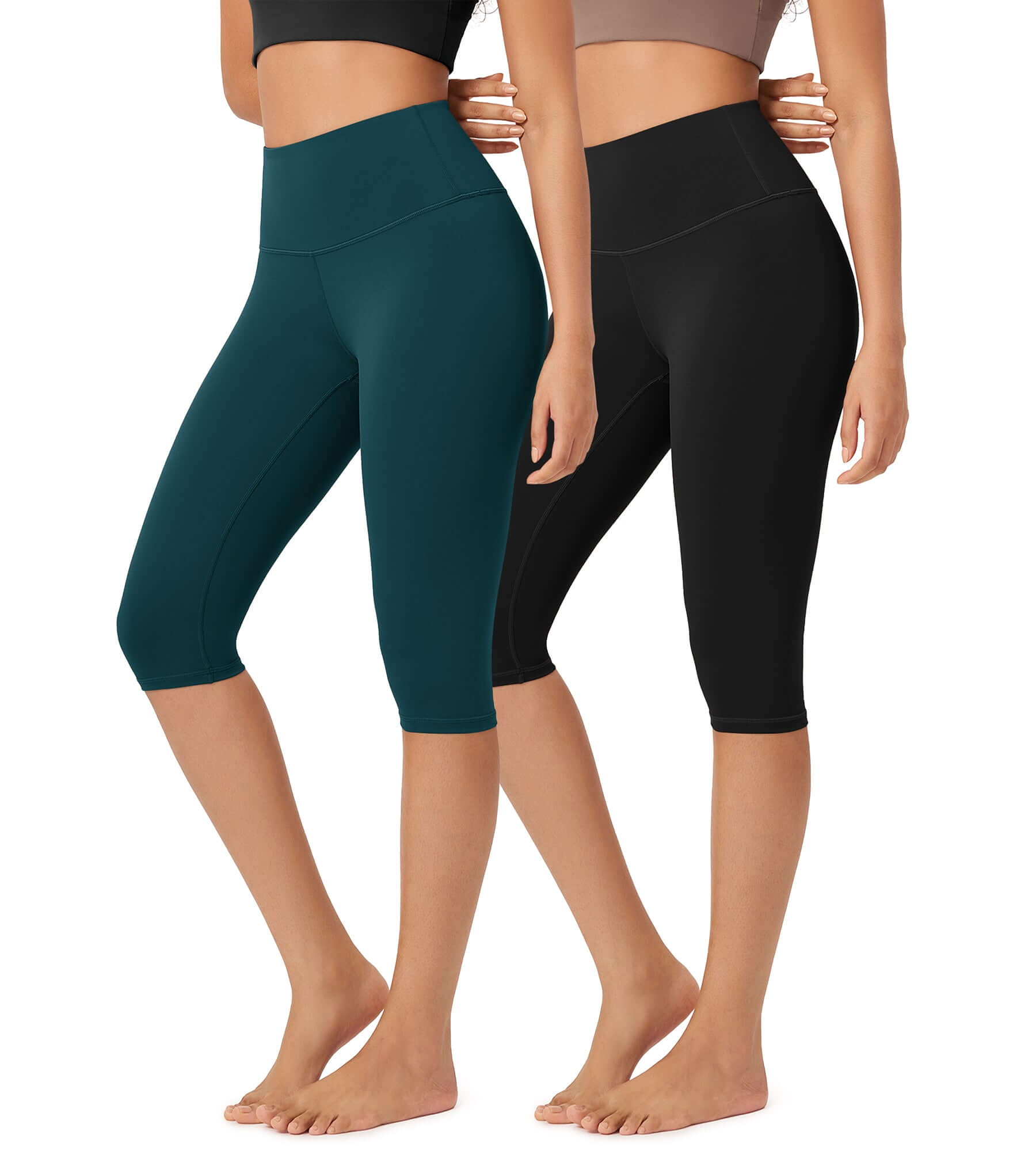 ODLEX 2-Pack 14 High Waist Knee Length Workout Athletic Running Capris Leggings - ododos