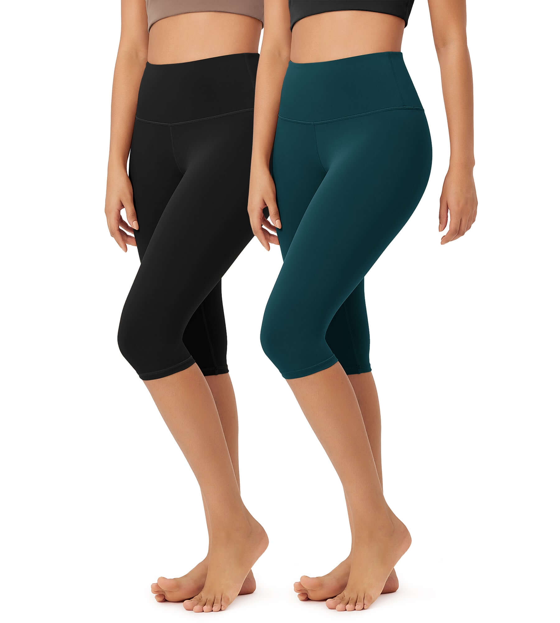 ODLEX 2-Pack 14 High Waist Knee Length Workout Athletic Running Capris Leggings - ododos