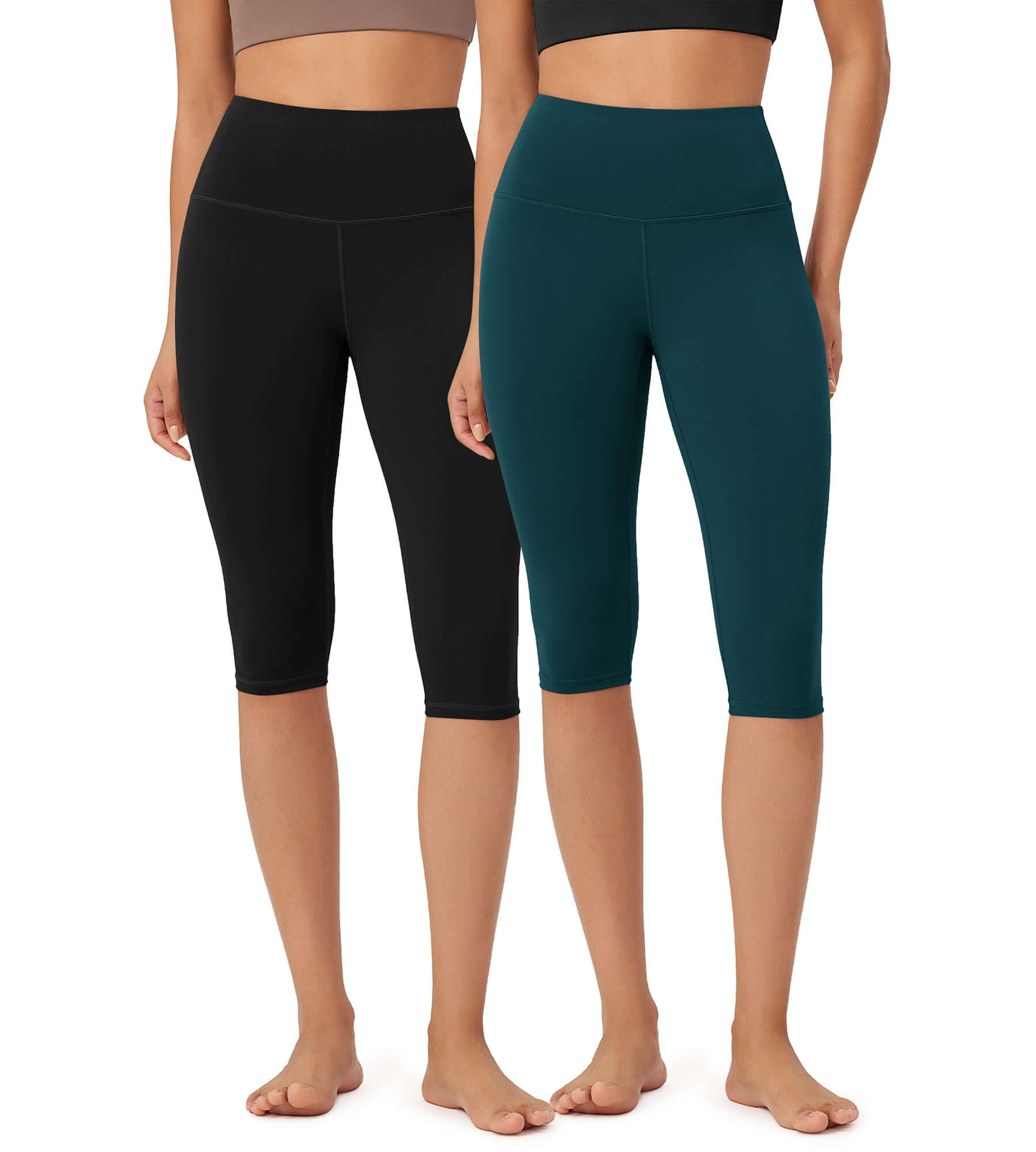 ODLEX 2-Pack 14 High Waist Knee Length Workout Athletic Running Capris Leggings Black+Forest Teal - ododos