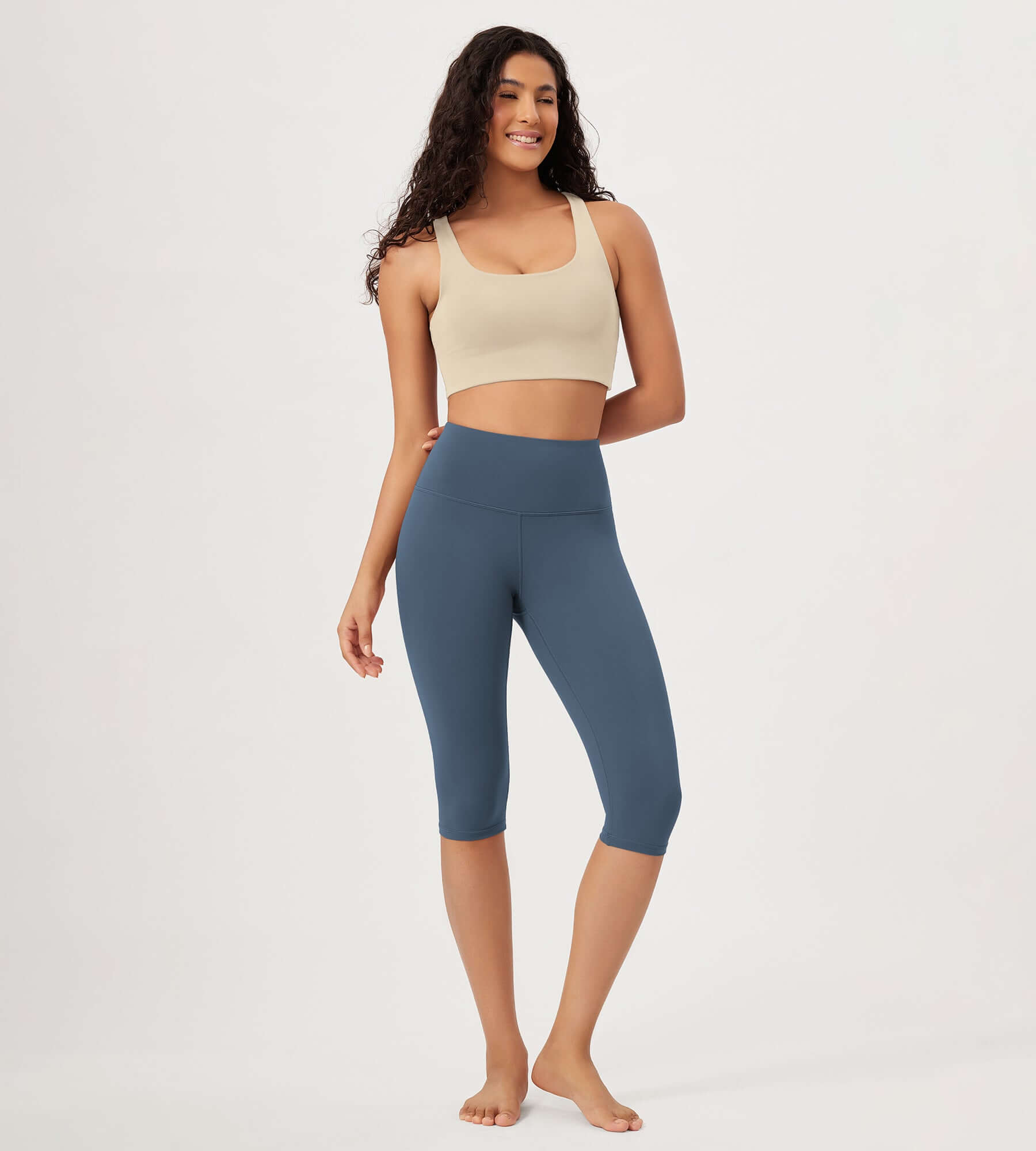 ODLEX 2-Pack 14 High Waist Knee Length Workout Athletic Running Capris Leggings - ododos