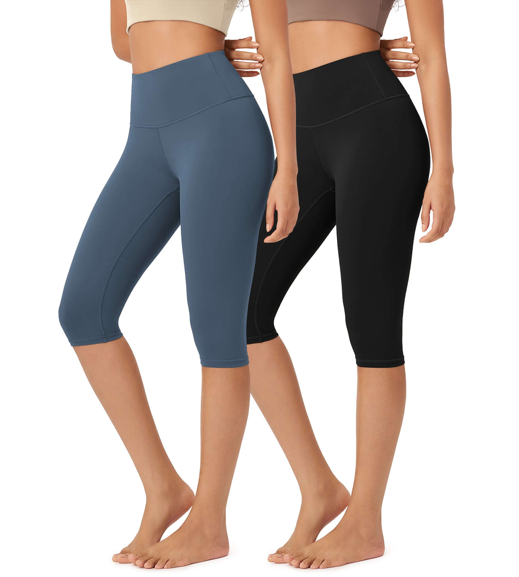 ODLEX 2-Pack 14 High Waist Knee Length Workout Athletic Running Capris Leggings - ododos