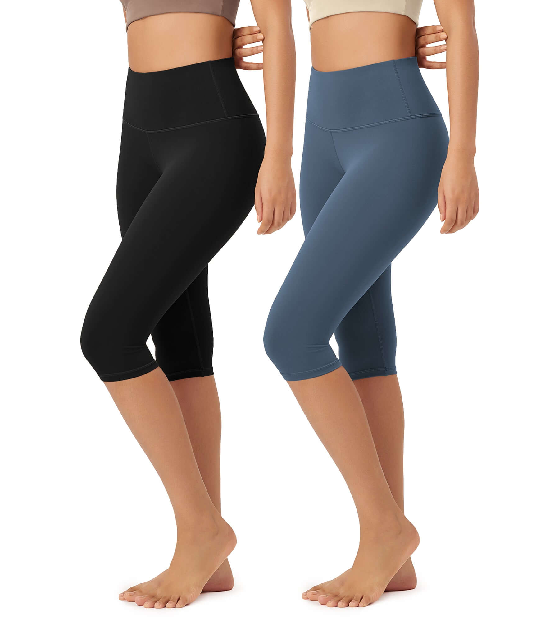 ODLEX 2-Pack 14 High Waist Knee Length Workout Athletic Running Capris Leggings - ododos