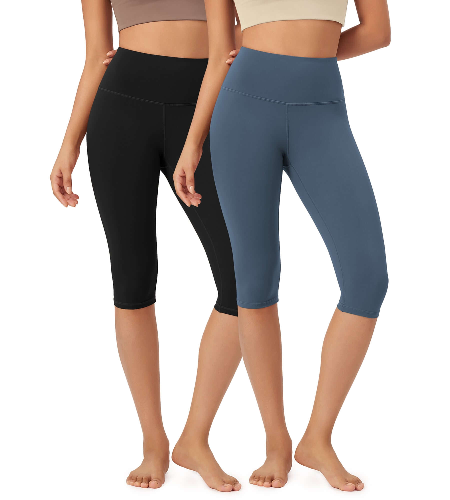 ODLEX 2-Pack 14 High Waist Knee Length Workout Athletic Running Capris Leggings Black+Ink Blue - ododos