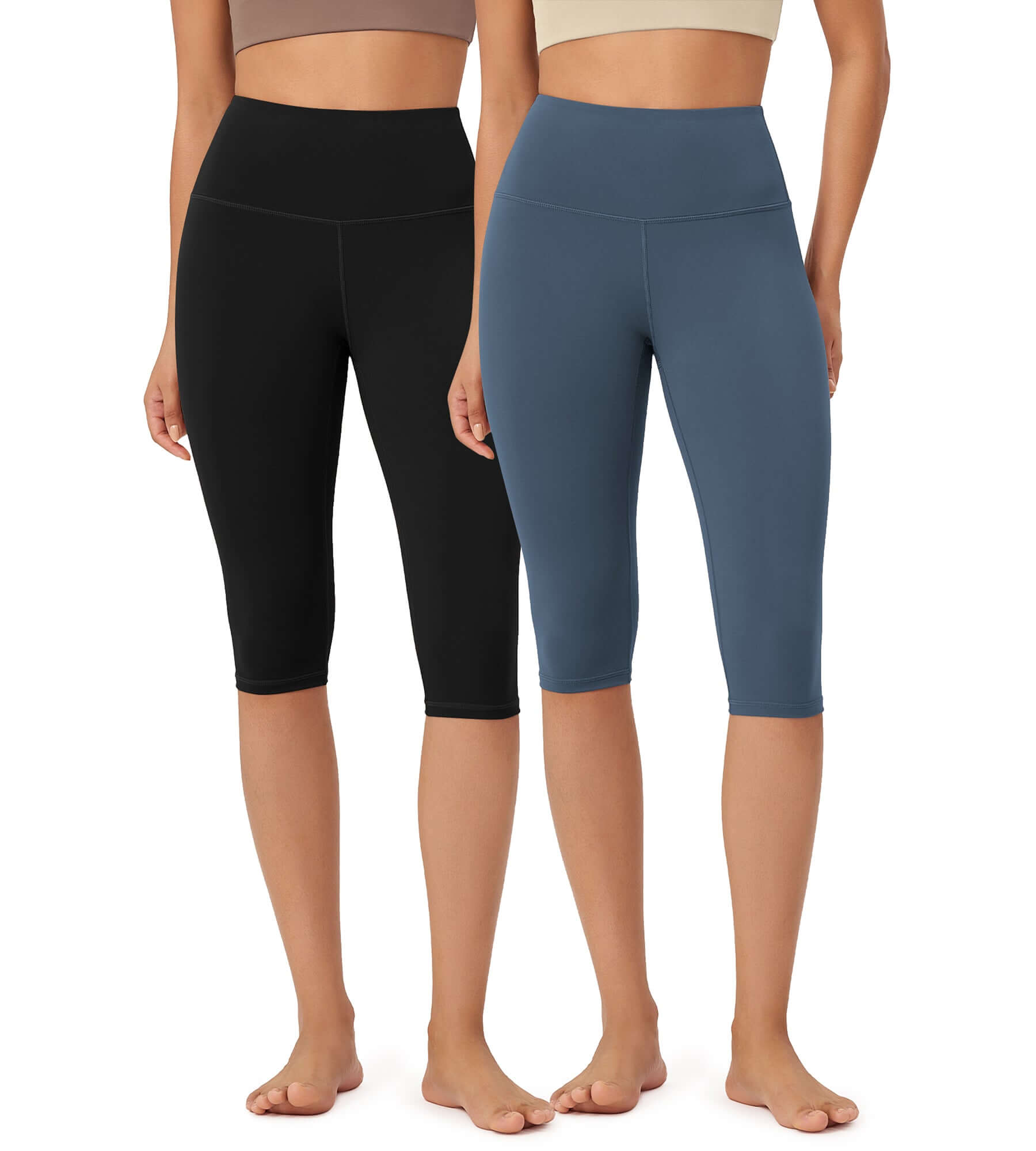 ODLEX 2-Pack 14 High Waist Knee Length Workout Athletic Running Capris Leggings - ododos