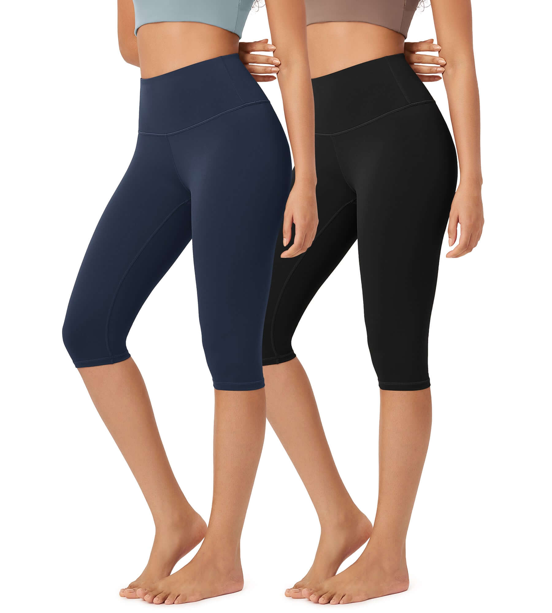 ODLEX 2-Pack 14 High Waist Knee Length Workout Athletic Running Capris Leggings - ododos