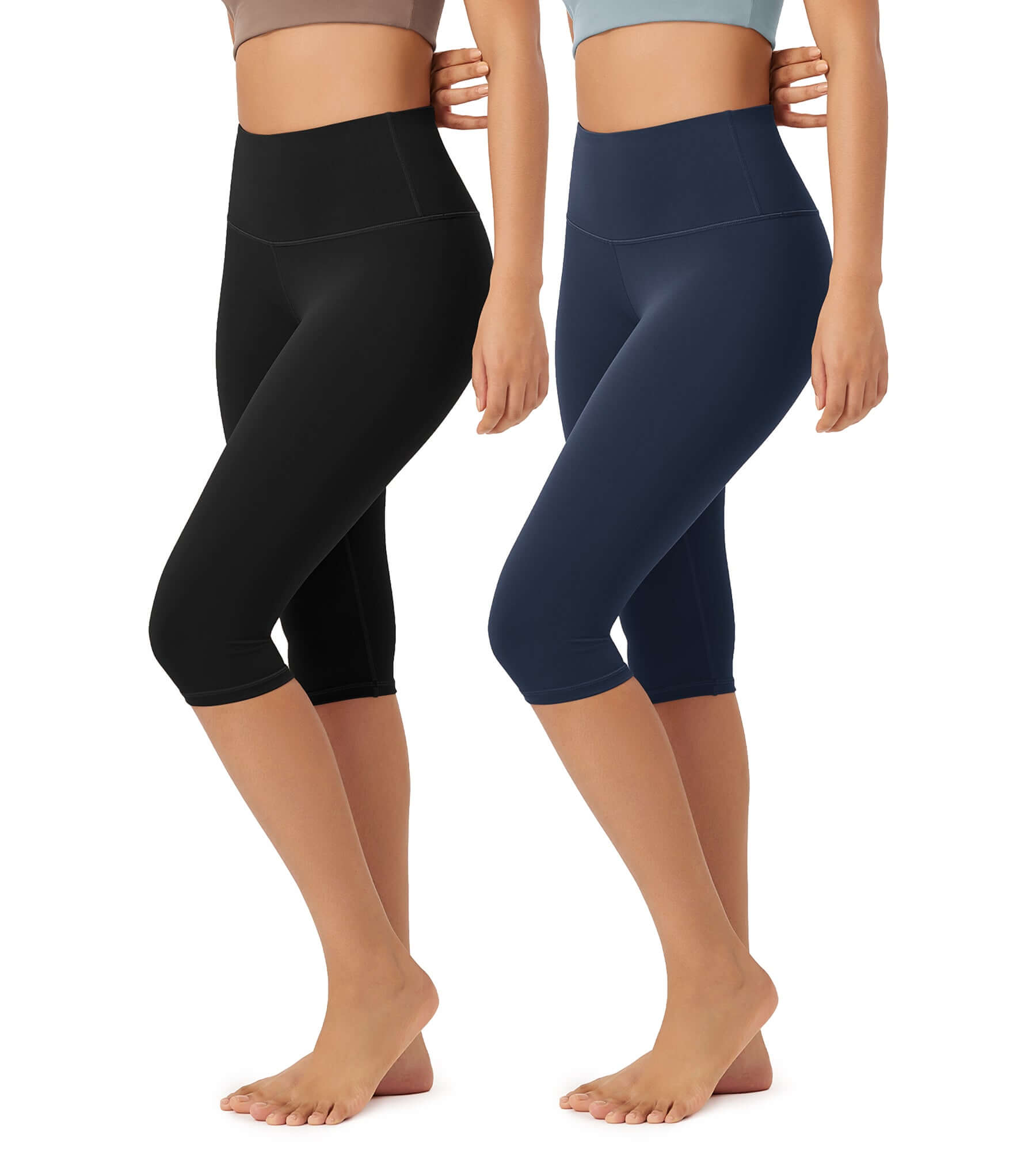 ODLEX 2-Pack 14 High Waist Knee Length Workout Athletic Running Capris Leggings - ododos