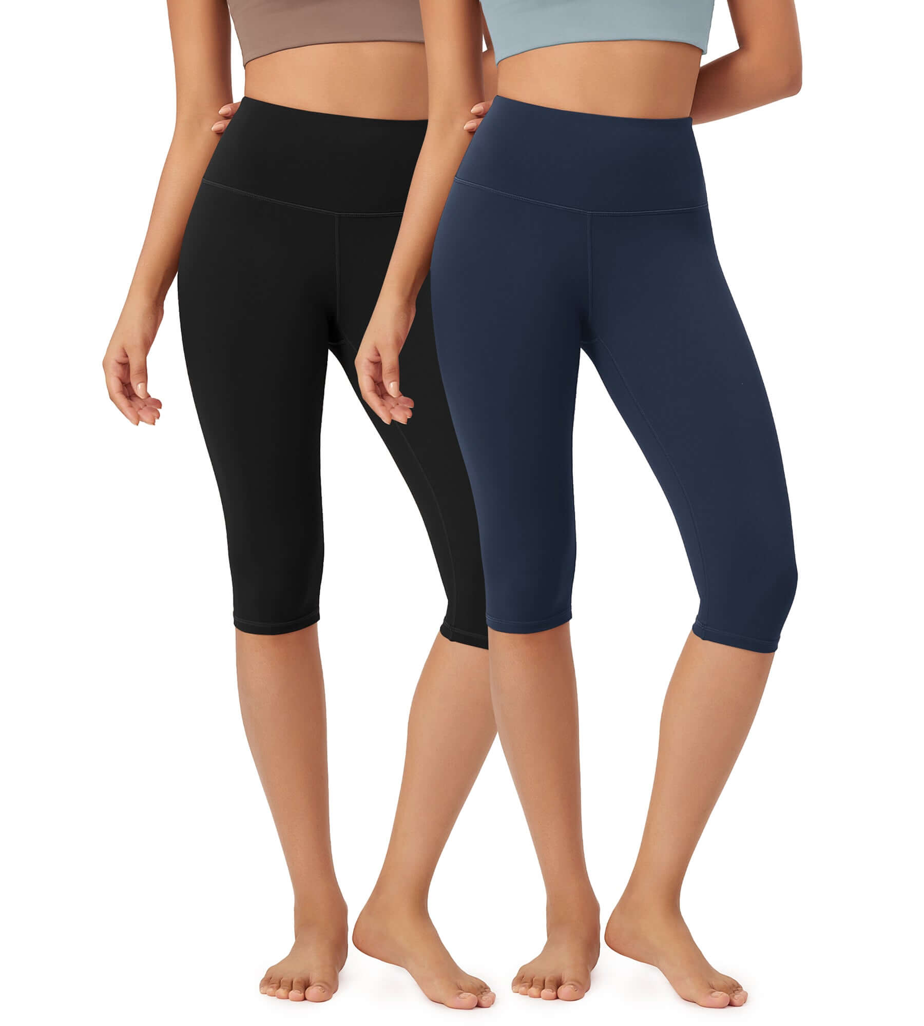 ODLEX 2-Pack 14 High Waist Knee Length Workout Athletic Running Capris Leggings Black+Navy - ododos