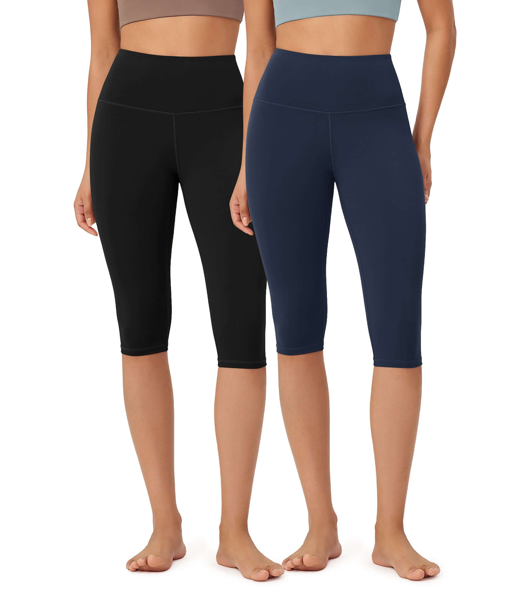 ODLEX 2-Pack 14 High Waist Knee Length Workout Athletic Running Capris Leggings - ododos