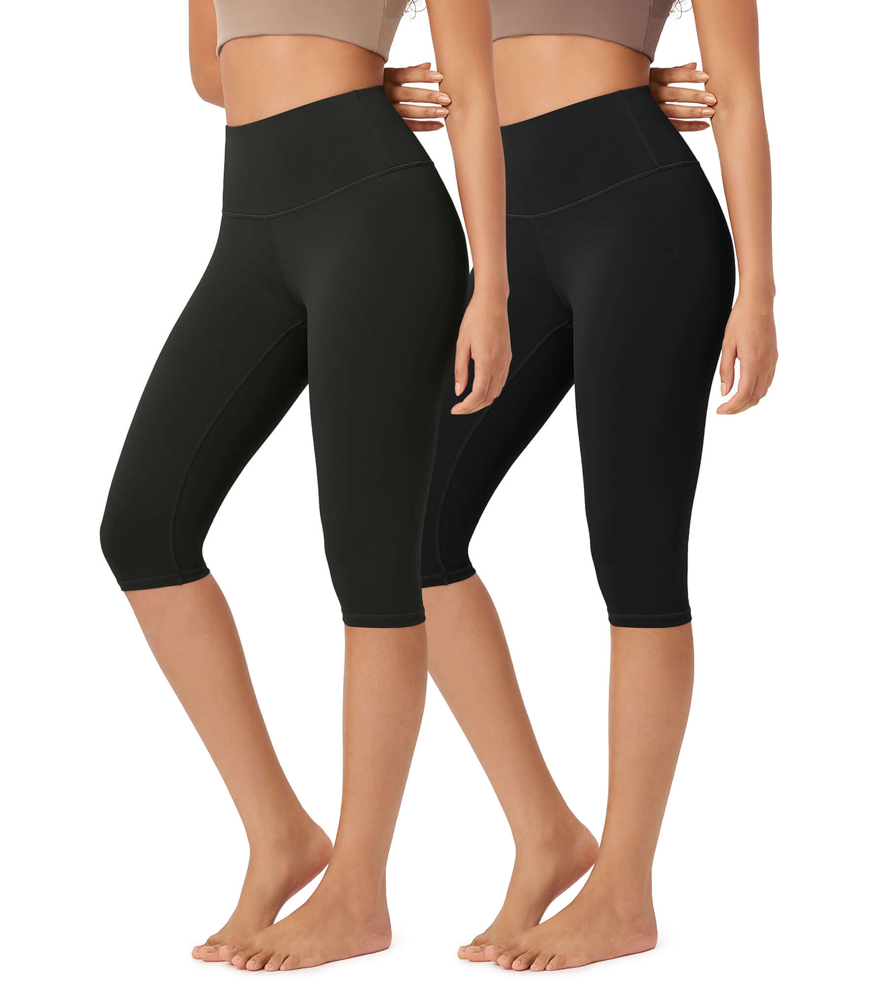 ODLEX 2-Pack 14 High Waist Knee Length Workout Athletic Running Capris Leggings - ododos