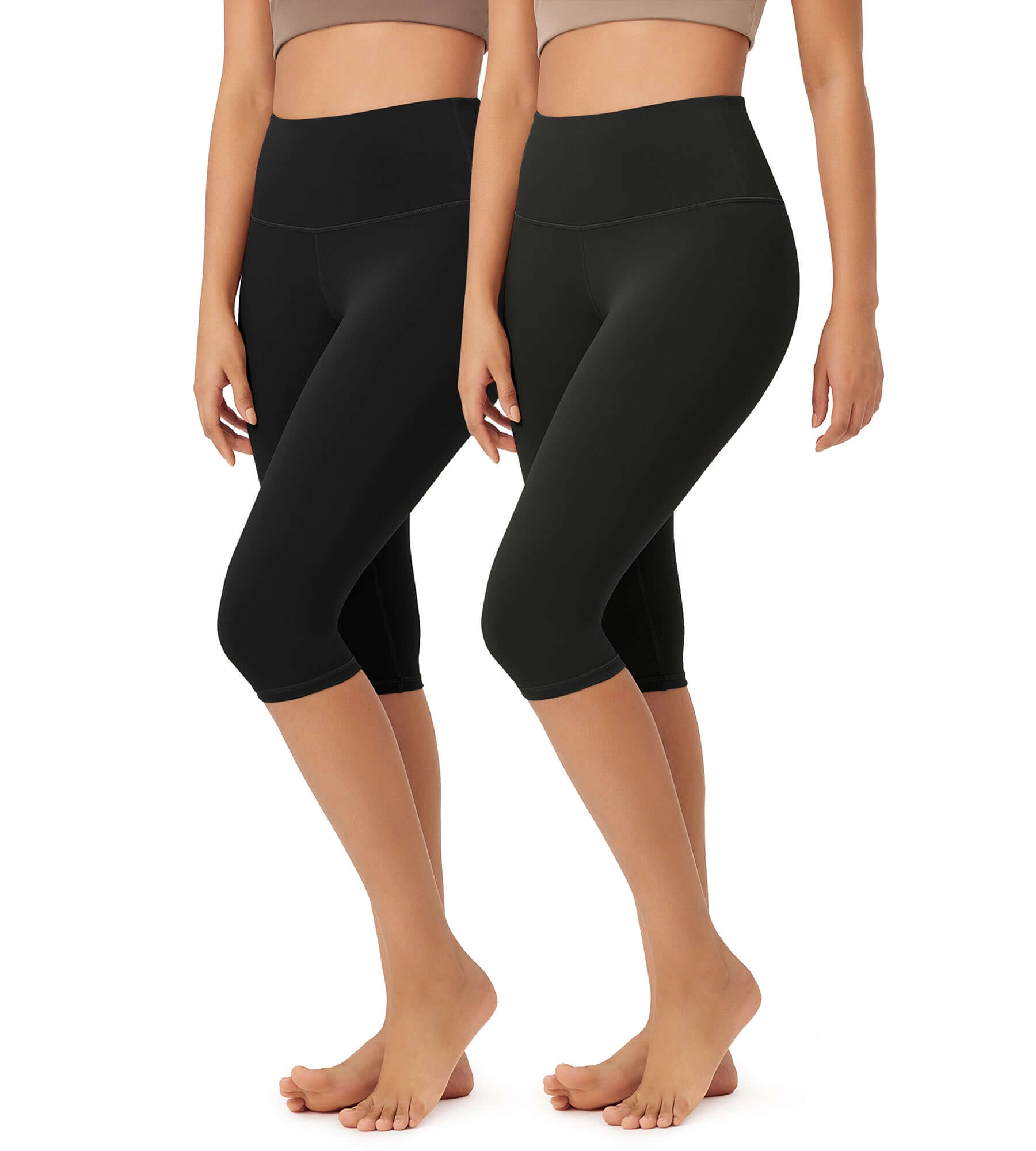 ODLEX 2-Pack 14 High Waist Knee Length Workout Athletic Running Capris Leggings - ododos