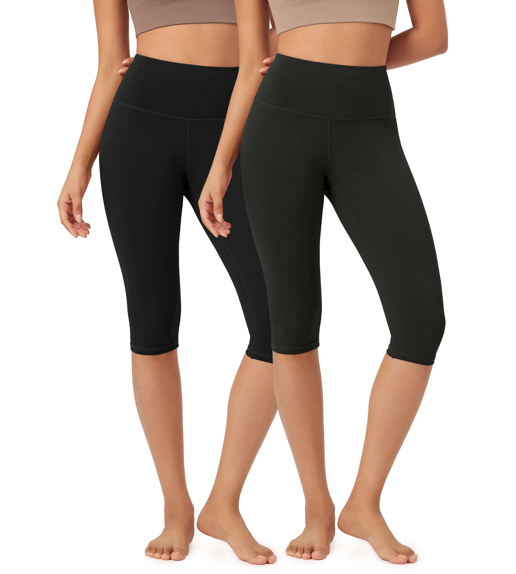 ODLEX 2-Pack 14 High Waist Knee Length Workout Athletic Running Capris Leggings Black+onyx Black Grey - ododos