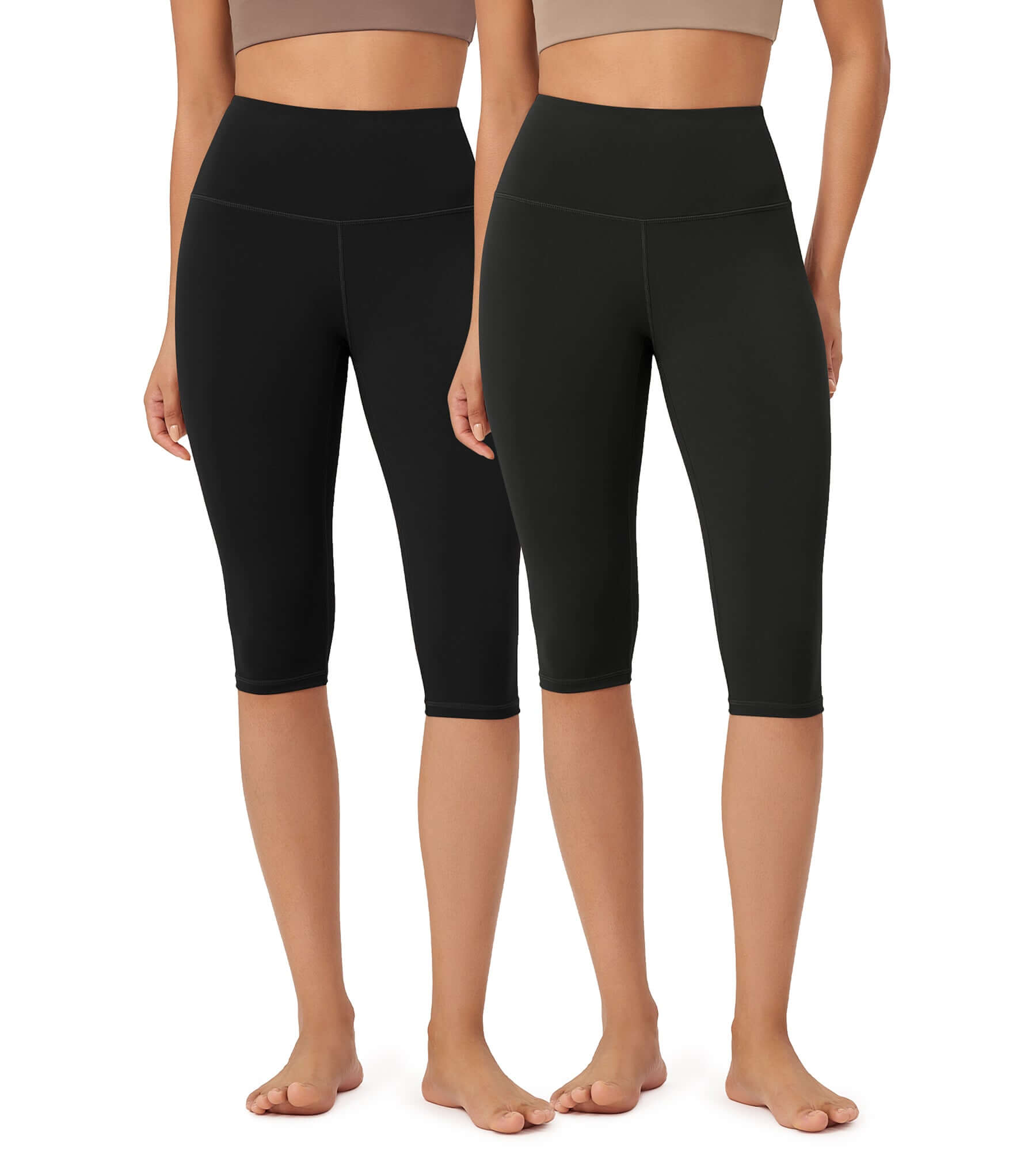 ODLEX 2-Pack 14 High Waist Knee Length Workout Athletic Running Capris Leggings - ododos