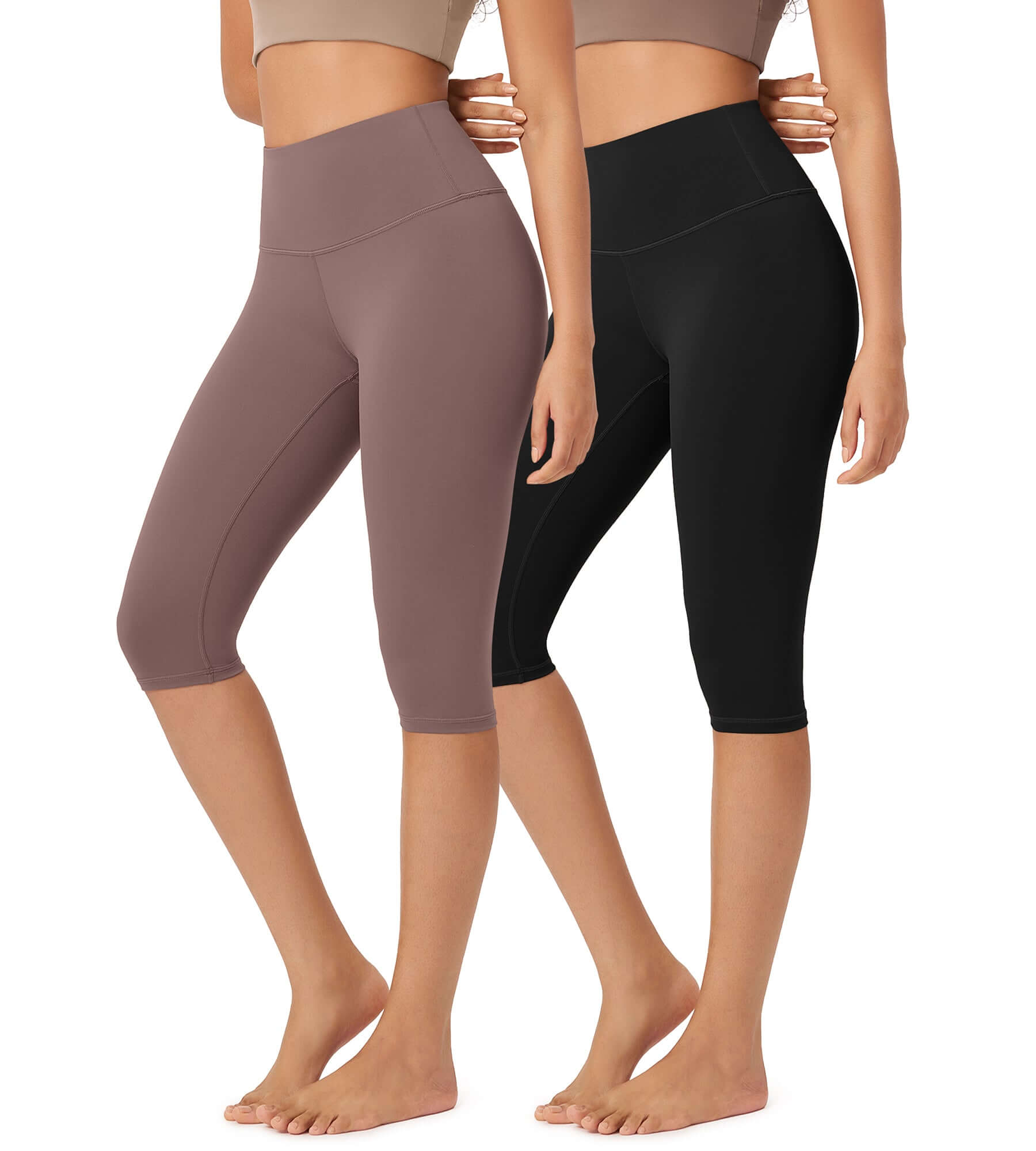 ODLEX 2-Pack 14 High Waist Knee Length Workout Athletic Running Capris Leggings - ododos