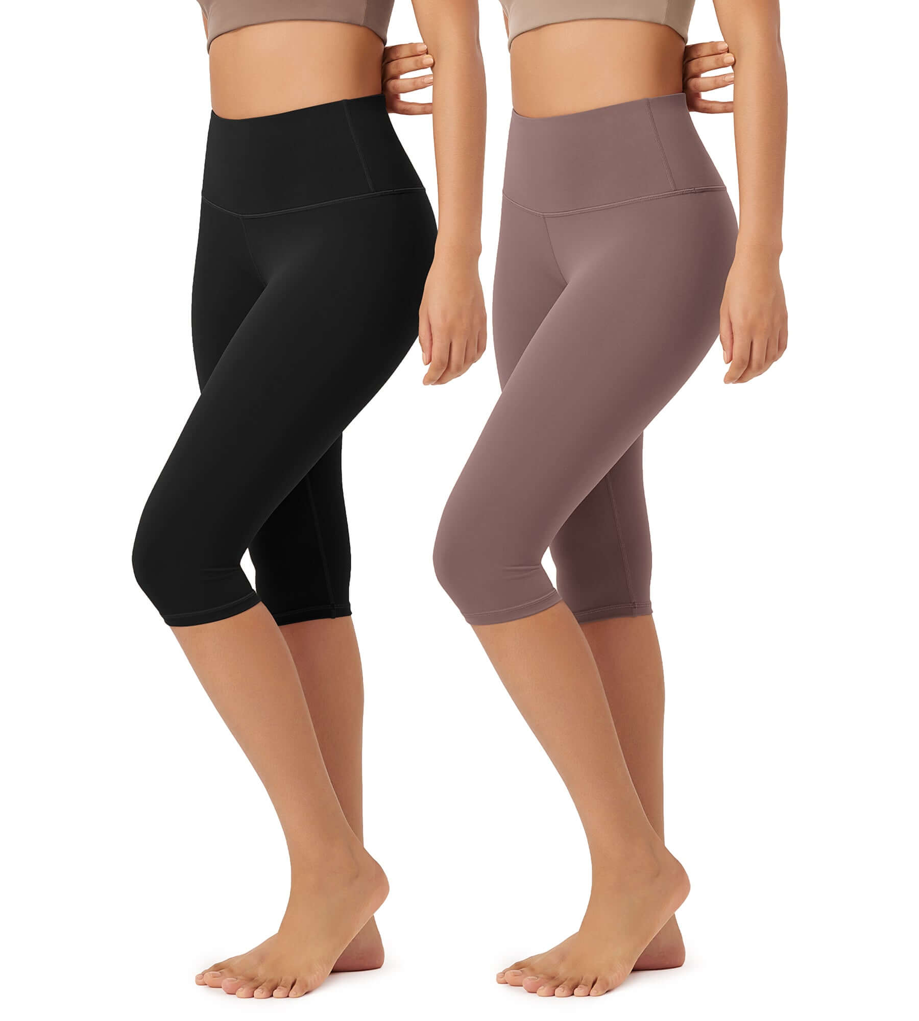 ODLEX 2-Pack 14 High Waist Knee Length Workout Athletic Running Capris Leggings - ododos