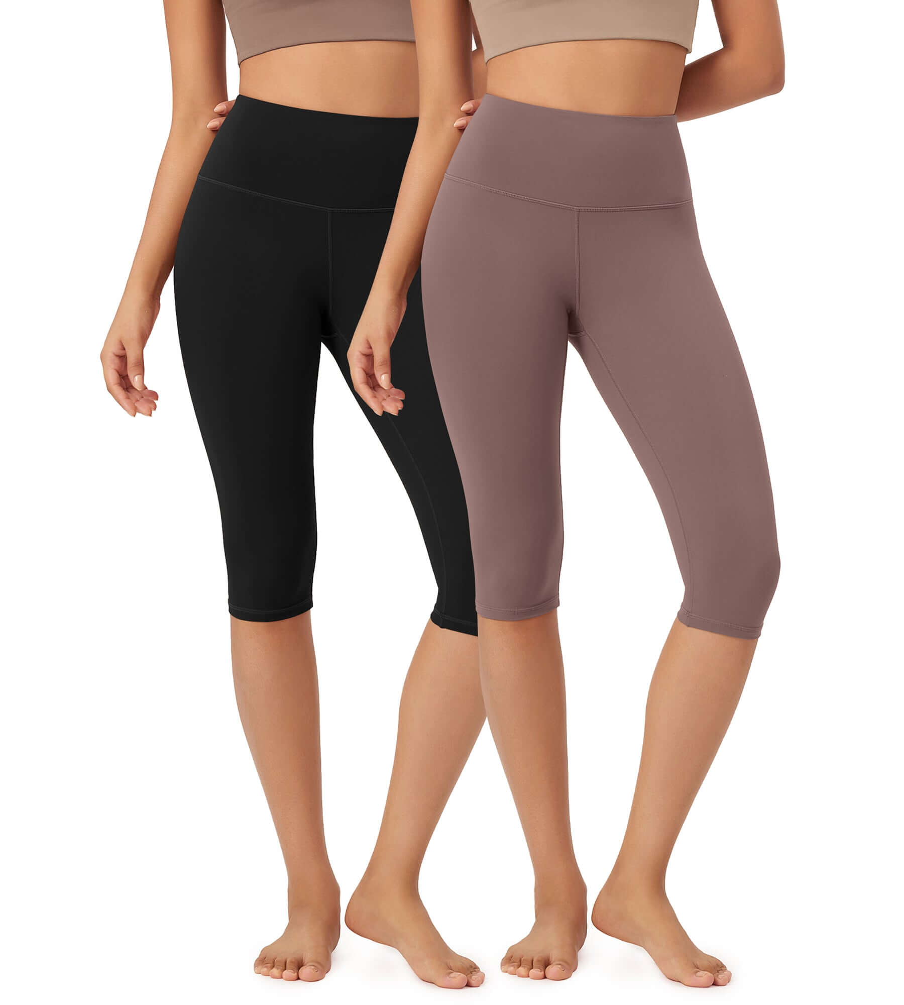 ODLEX 2-Pack 14 High Waist Knee Length Workout Athletic Running Capris Leggings Black+Dark Purple - ododos