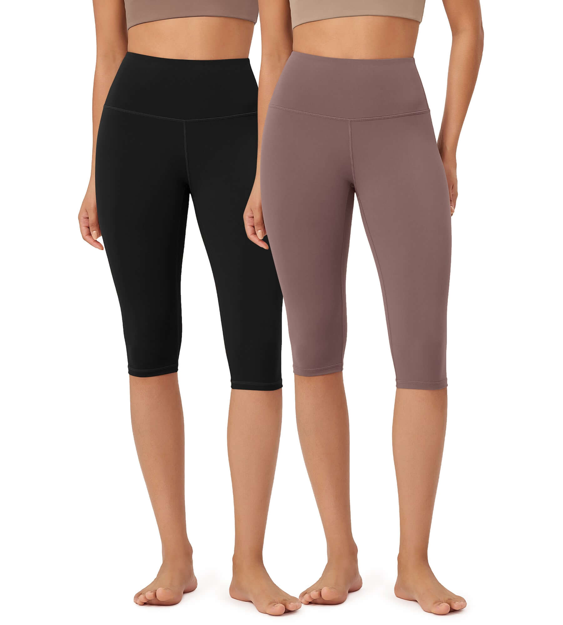 ODLEX 2-Pack 14 High Waist Knee Length Workout Athletic Running Capris Leggings - ododos