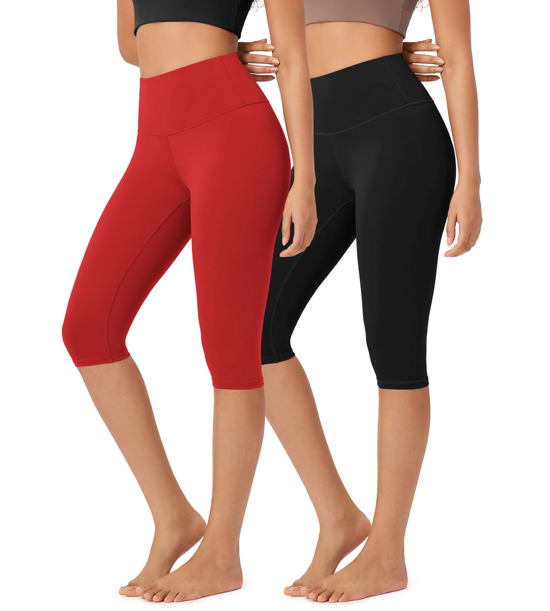 ODLEX 2-Pack 14 High Waist Knee Length Workout Athletic Running Capris Leggings - ododos