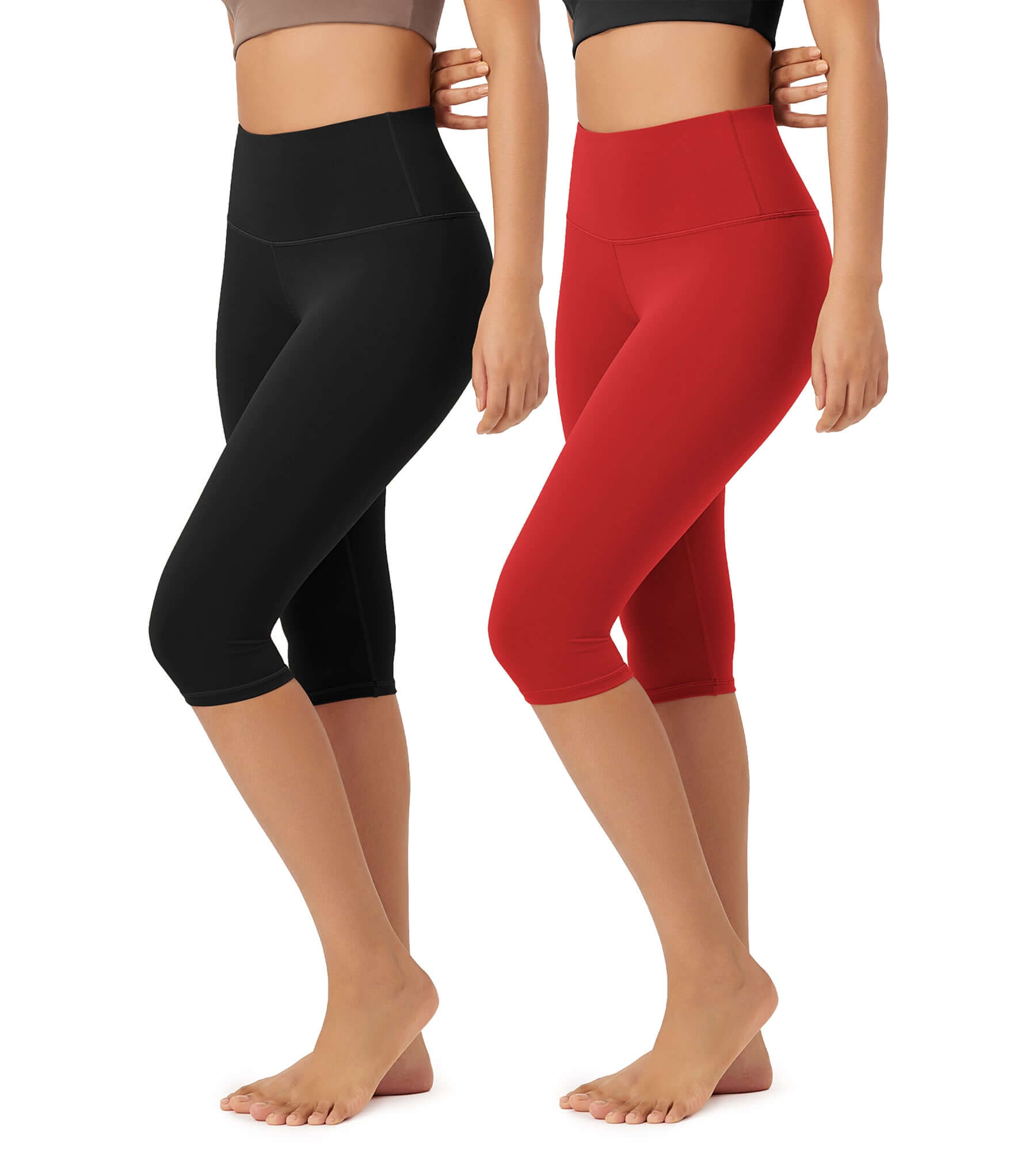 ODLEX 2-Pack 14 High Waist Knee Length Workout Athletic Running Capris Leggings - ododos