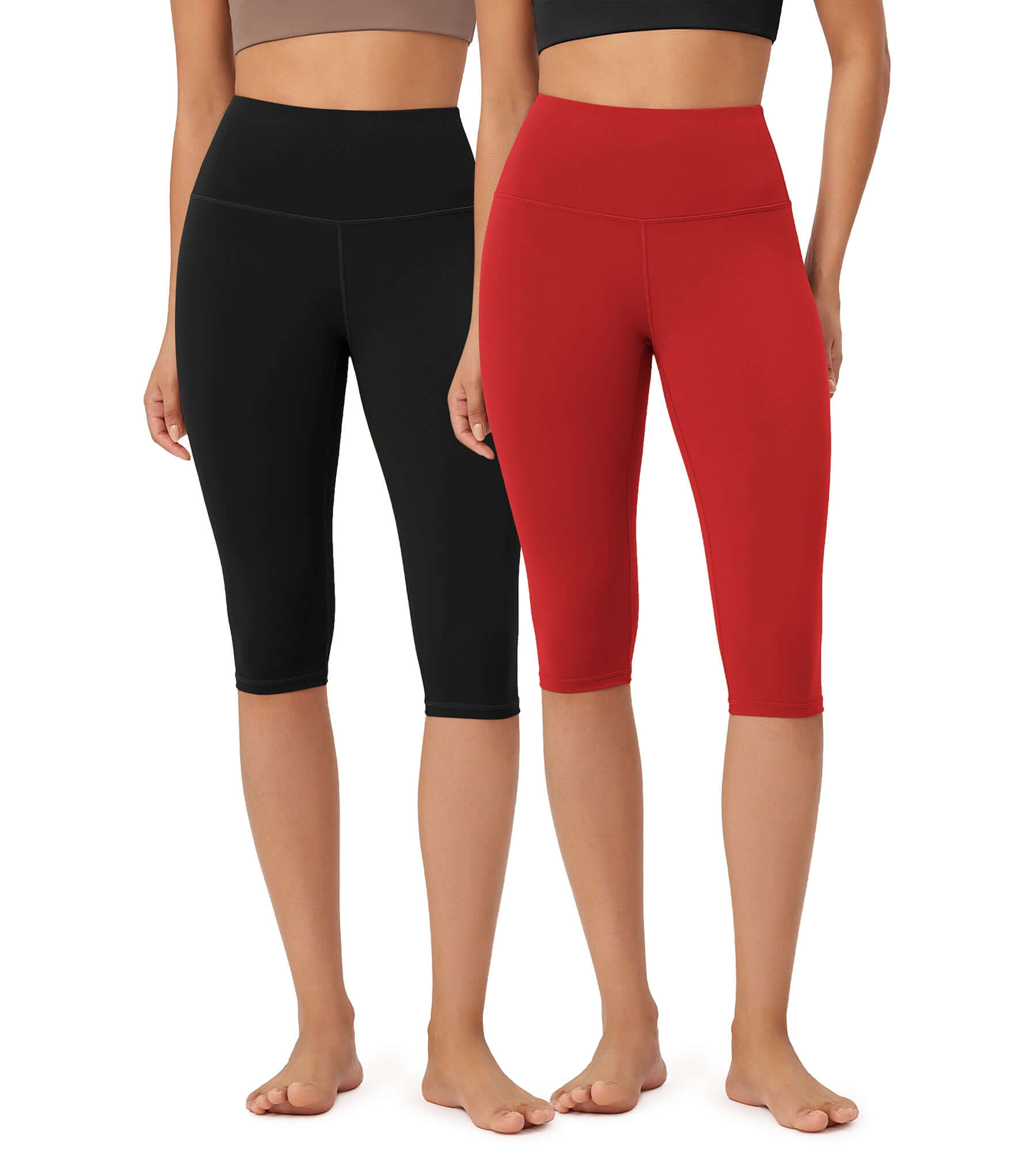 ODLEX 2-Pack 14 High Waist Knee Length Workout Athletic Running Capris Leggings - ododos
