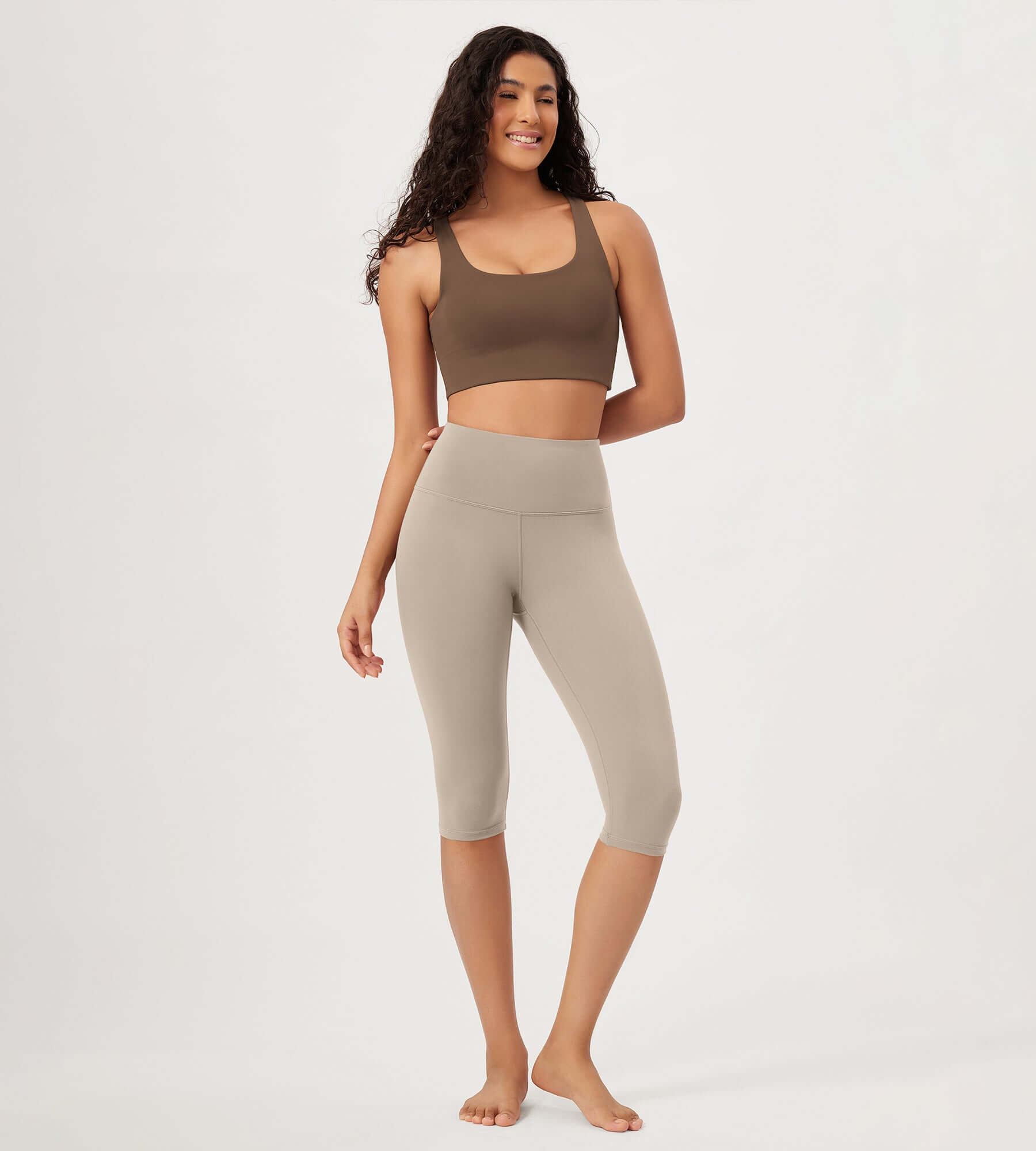 ODLEX 2-Pack 14 High Waist Knee Length Workout Athletic Running Capris Leggings - ododos