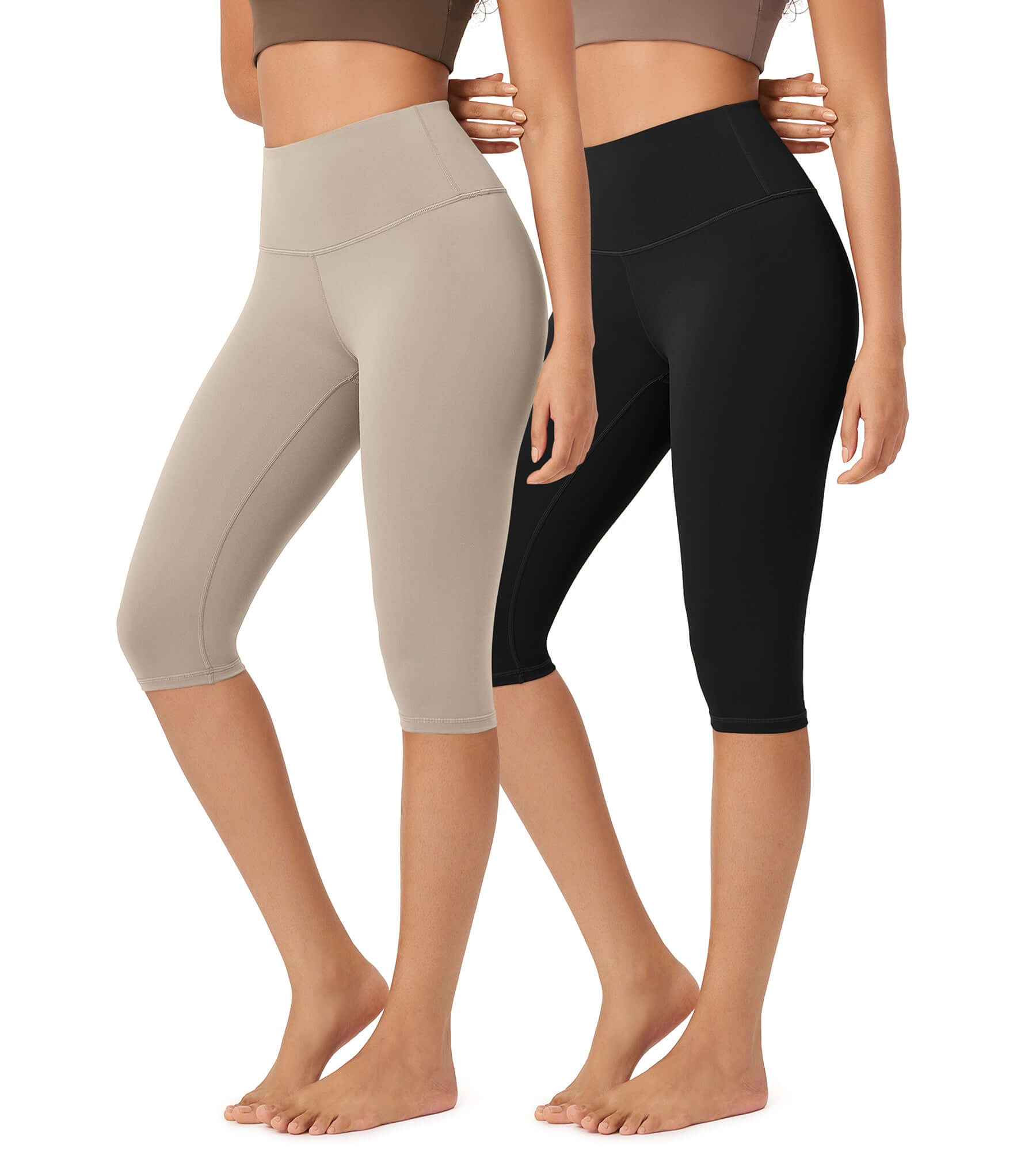 ODLEX 2-Pack 14 High Waist Knee Length Workout Athletic Running Capris Leggings - ododos