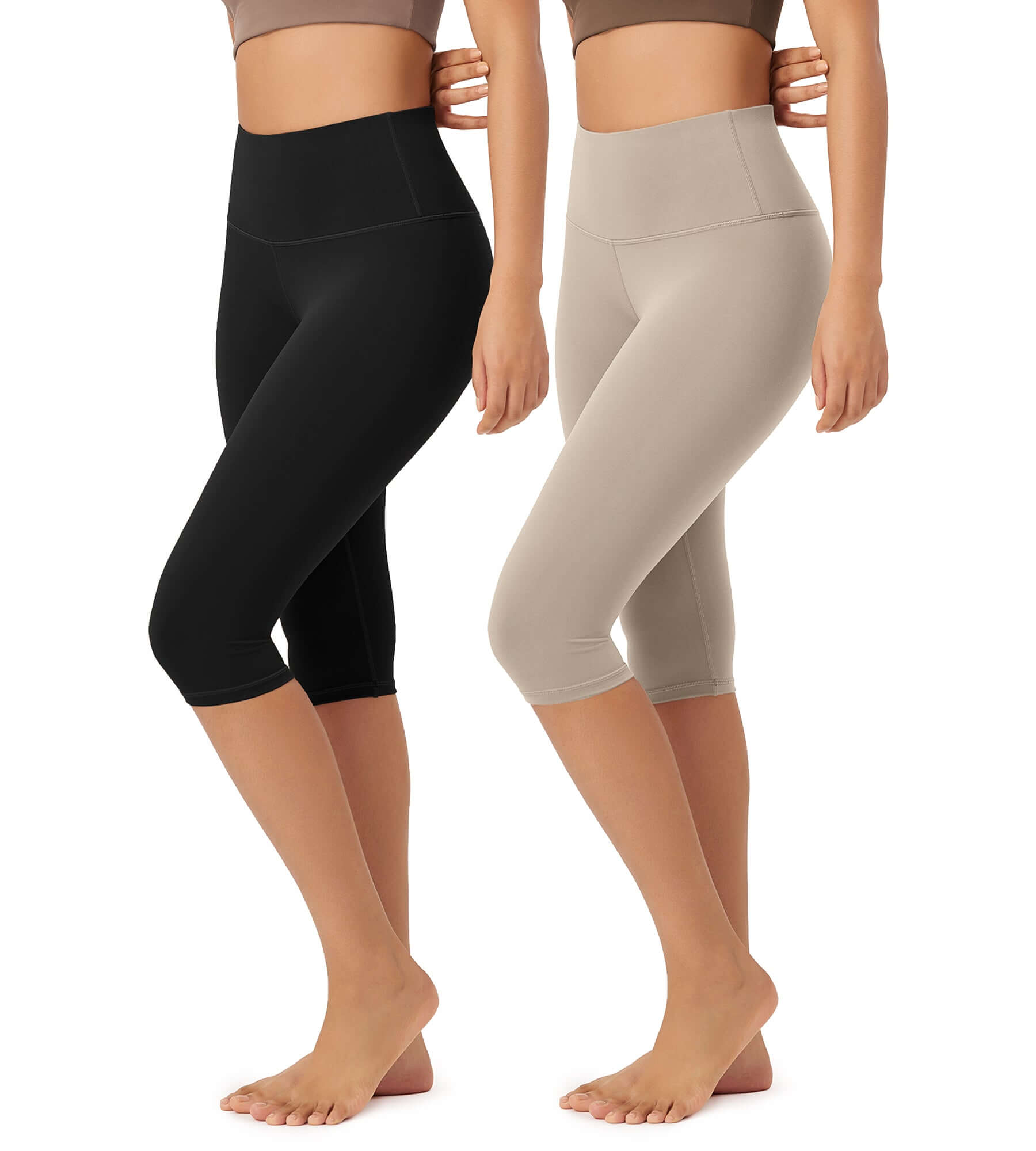 ODLEX 2-Pack 14 High Waist Knee Length Workout Athletic Running Capris Leggings - ododos
