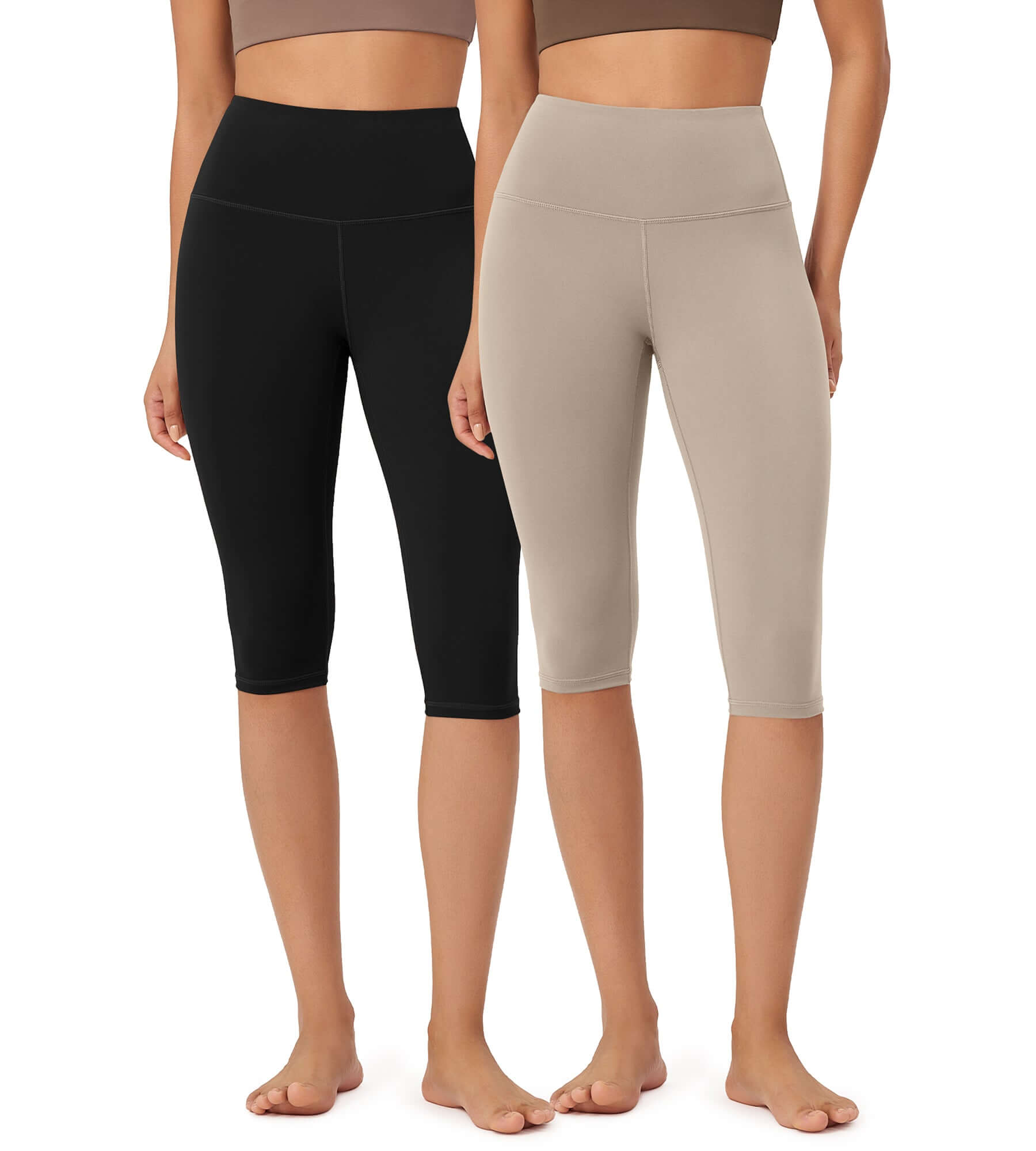 ODLEX 2-Pack 14 High Waist Knee Length Workout Athletic Running Capris Leggings - ododos