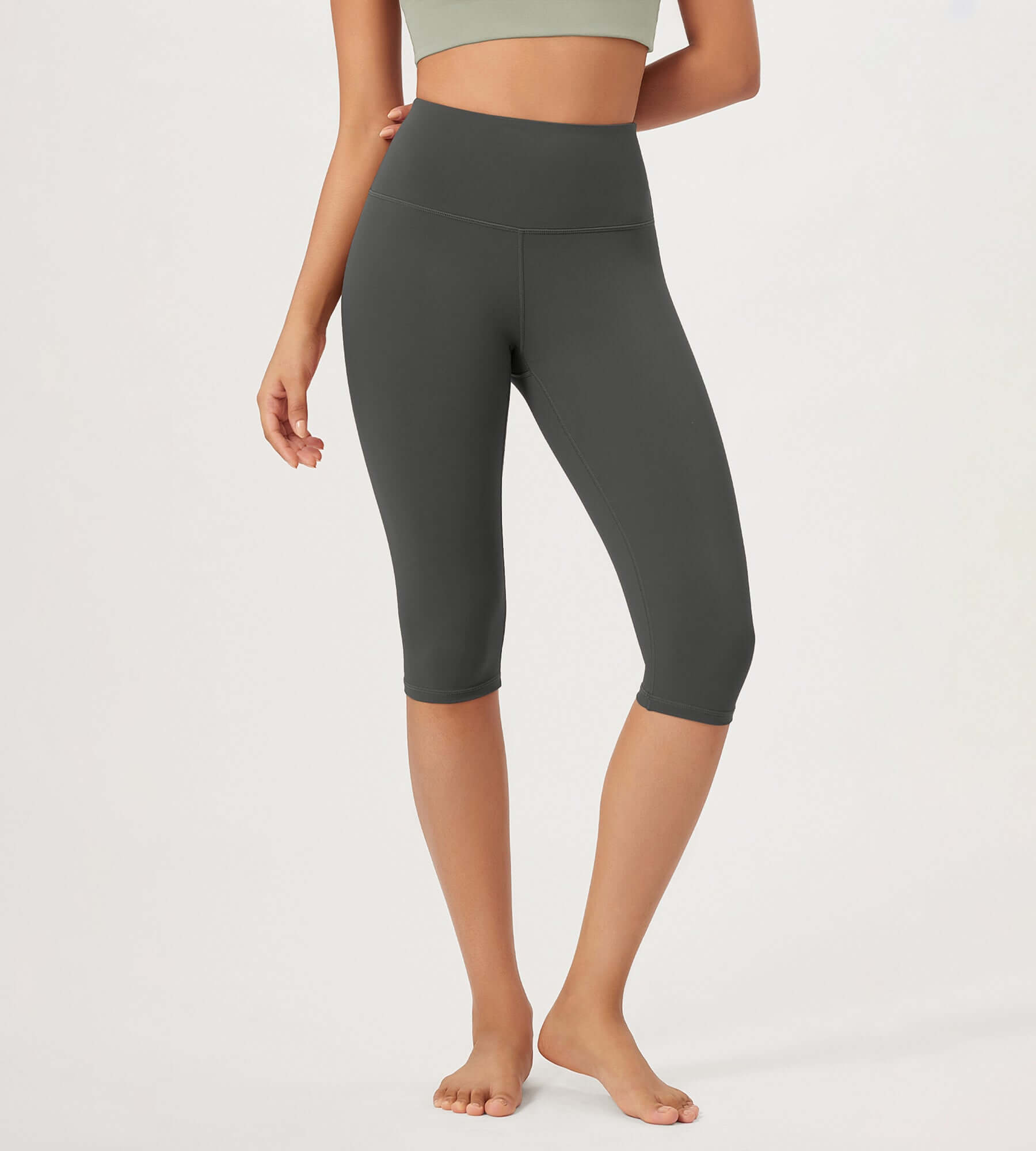 ODLEX 14 High Waist Knee Length Workout Athletic Running Capris Leggings Charcoal - ododos