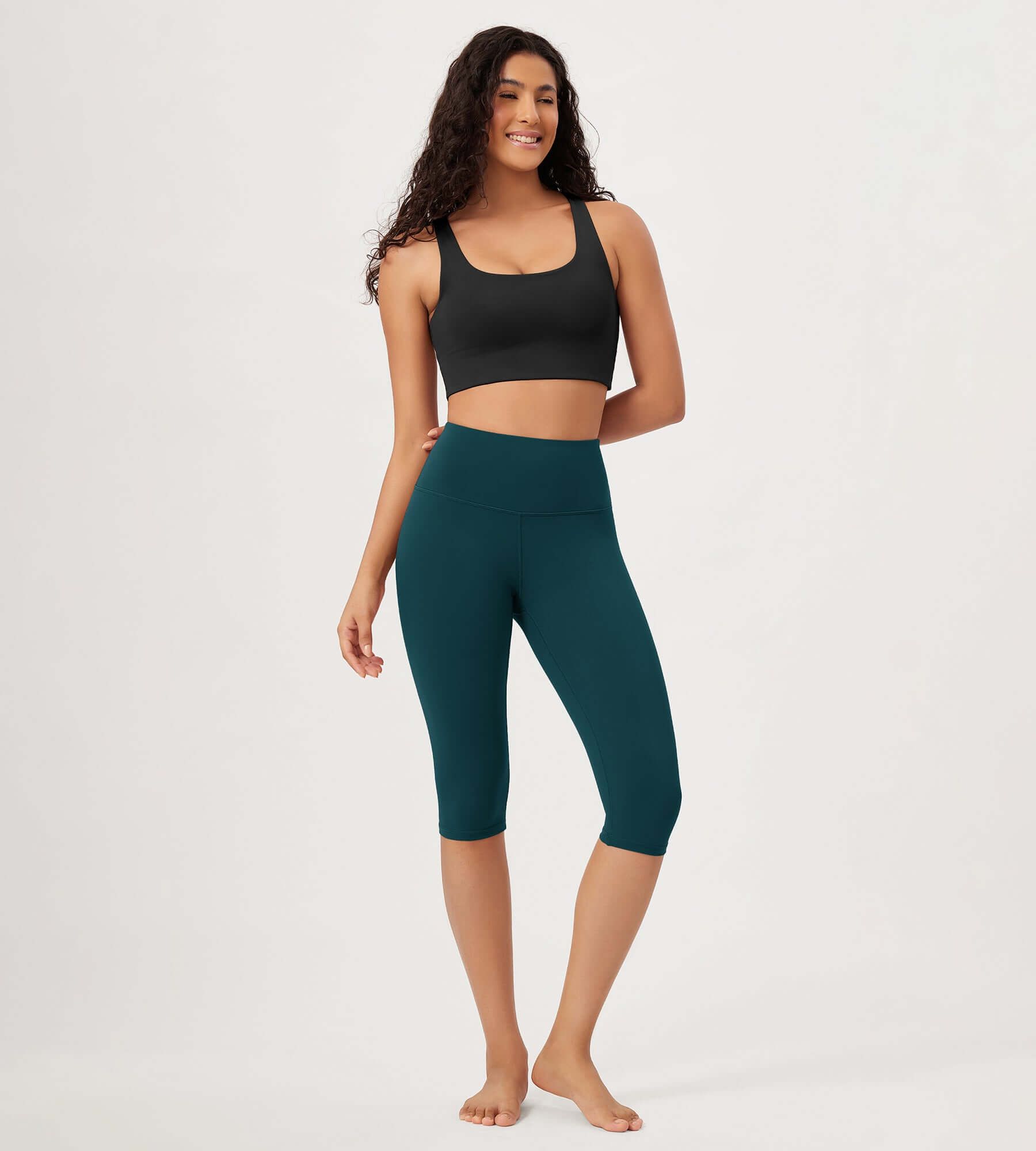 ODLEX 14 High Waist Knee Length Workout Athletic Running Capris Leggings - ododos