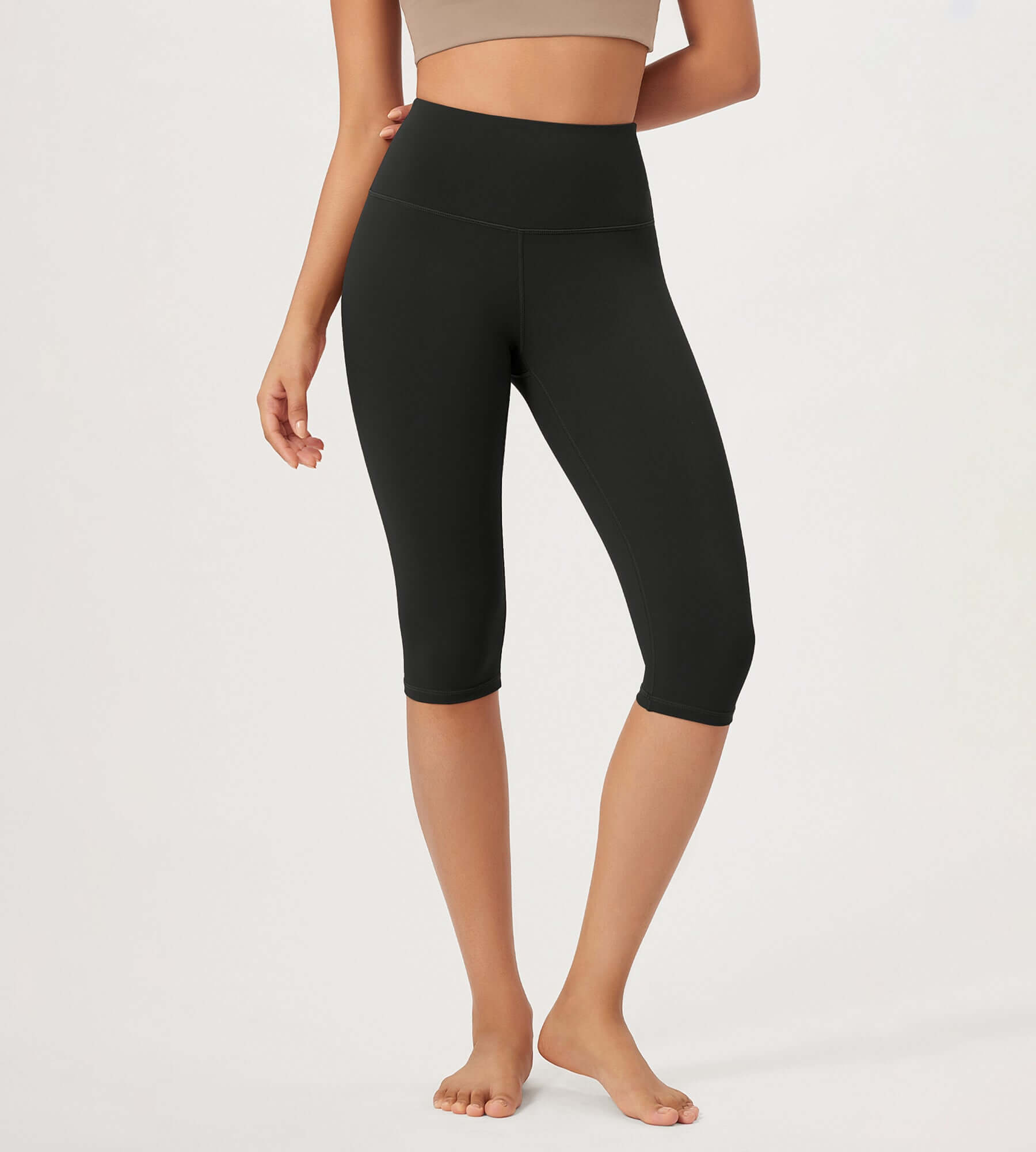 ODLEX 14 High Waist Knee Length Workout Athletic Running Capris Leggings Onyx Black Grey - ododos