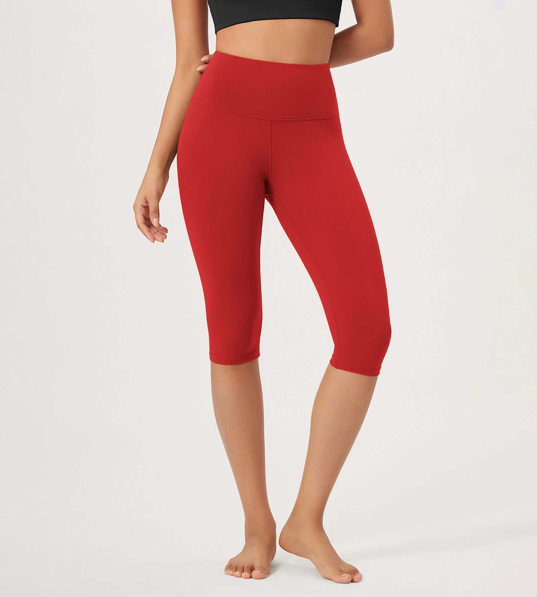 ODLEX 14 High Waist Knee Length Workout Athletic Running Capris Leggings Red - ododos