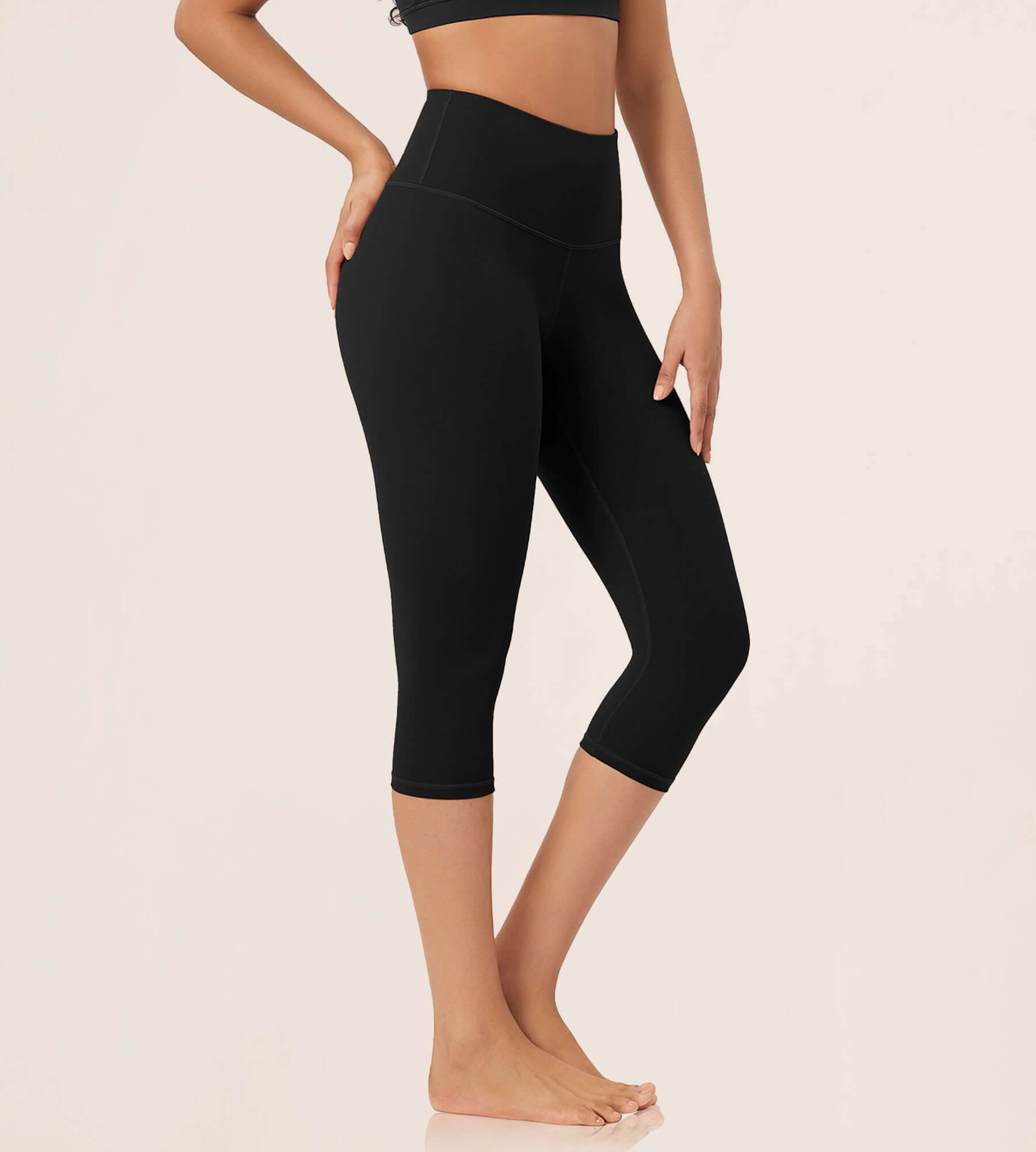 ODLEX 19 High Waist Knee Length Workout Athletic Running Capris Leggings Black - ododos
