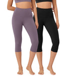 ODLEX 2-Pack 19" High Waist Knee Length Workout Athletic Running Capris Leggings Black+ash Violet - ododos