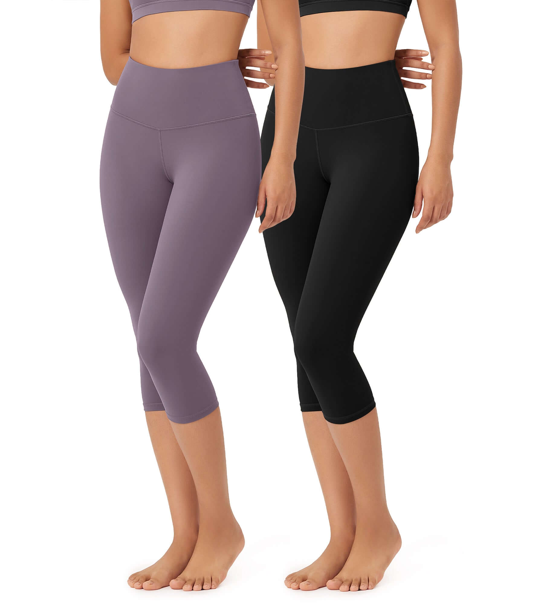 ODLEX 2-Pack 19 High Waist Knee Length Workout Athletic Running Capris Leggings - ododos