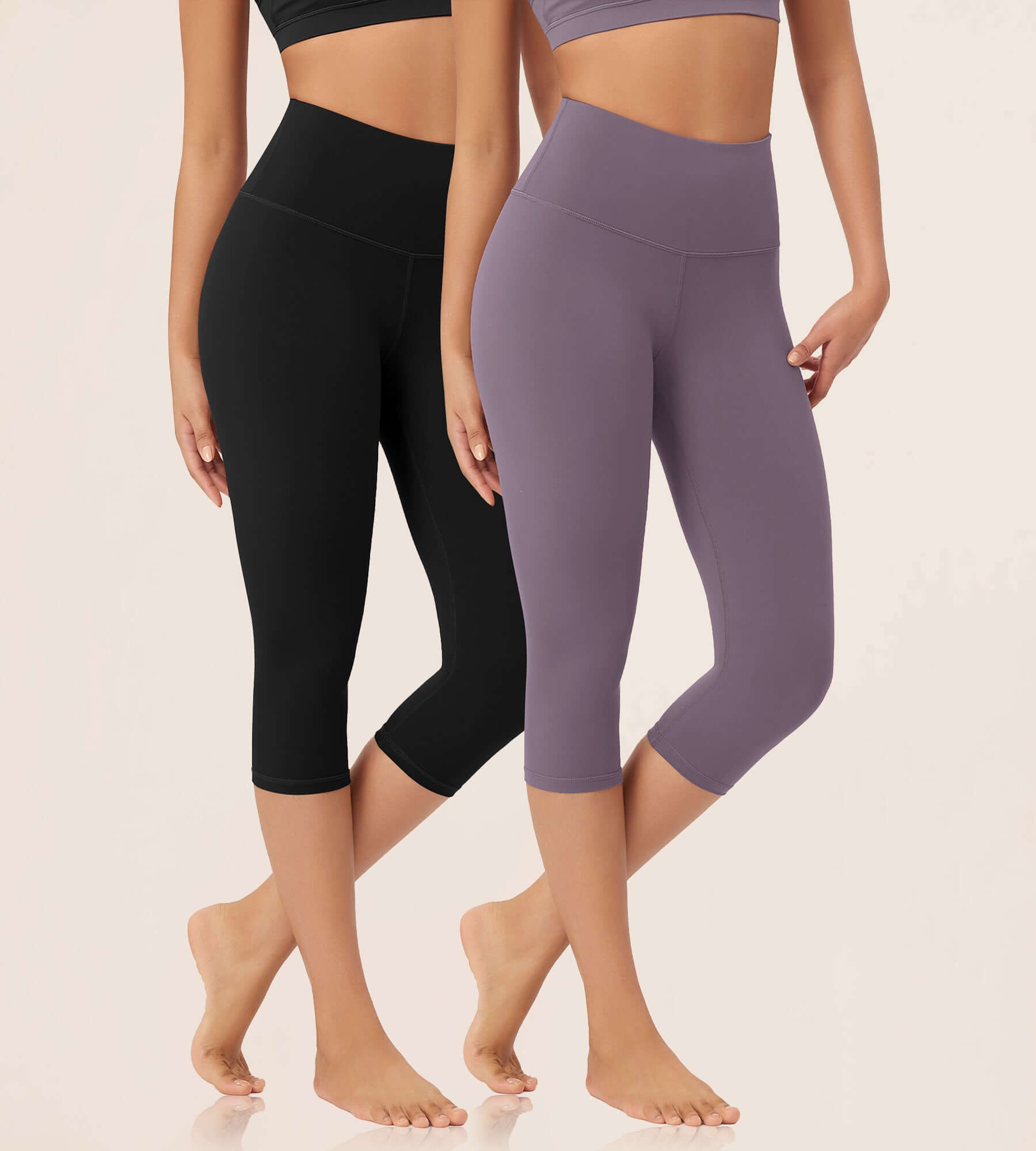 ODLEX 2-Pack 19 High Waist Knee Length Workout Athletic Running Capris Leggings - ododos