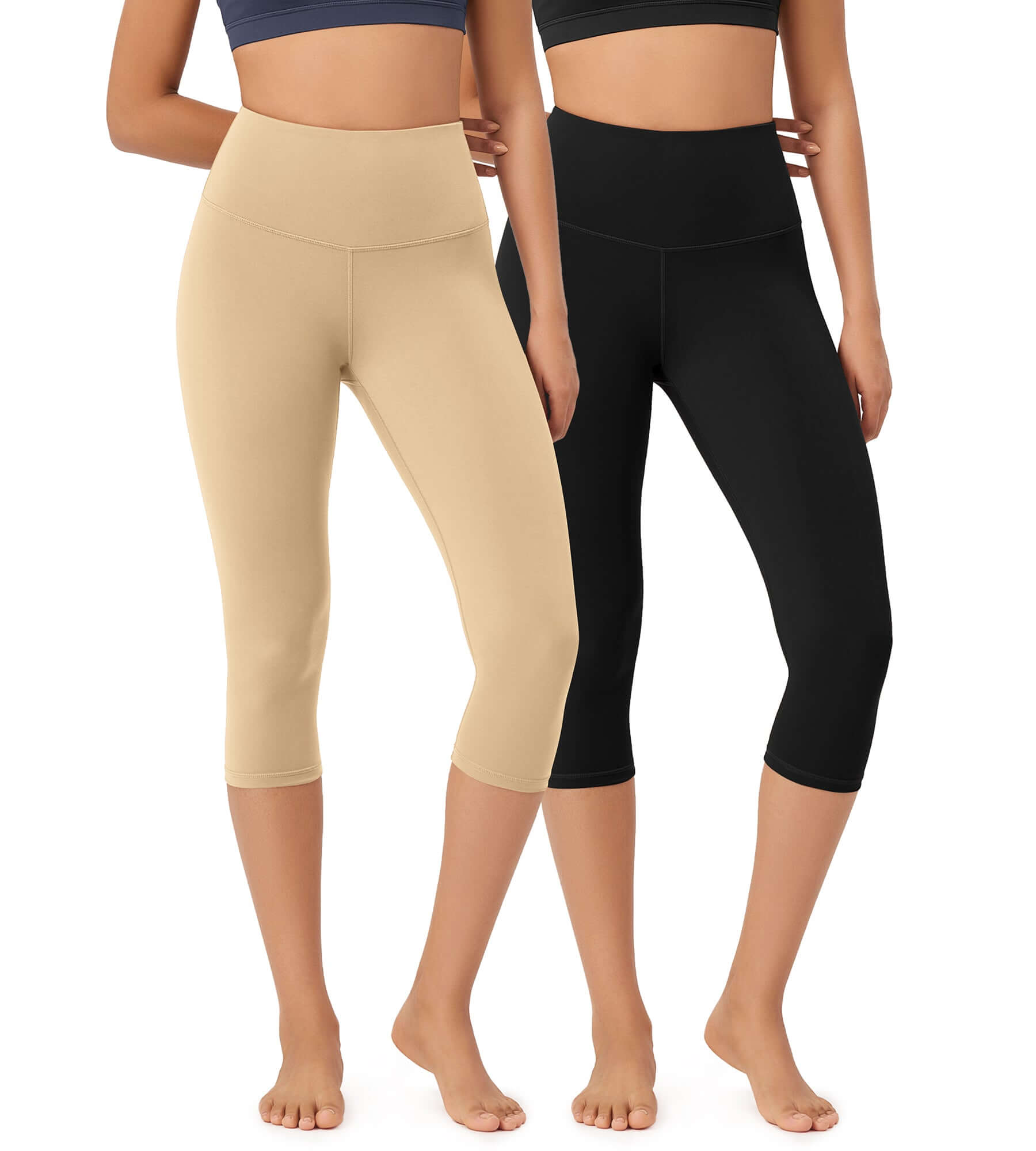 ODLEX 2-Pack 19" High Waist Knee Length Workout Athletic Running Capris Leggings - ododos