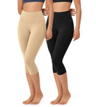 ODLEX 2-Pack 19" High Waist Knee Length Workout Athletic Running Capris Leggings - ododos