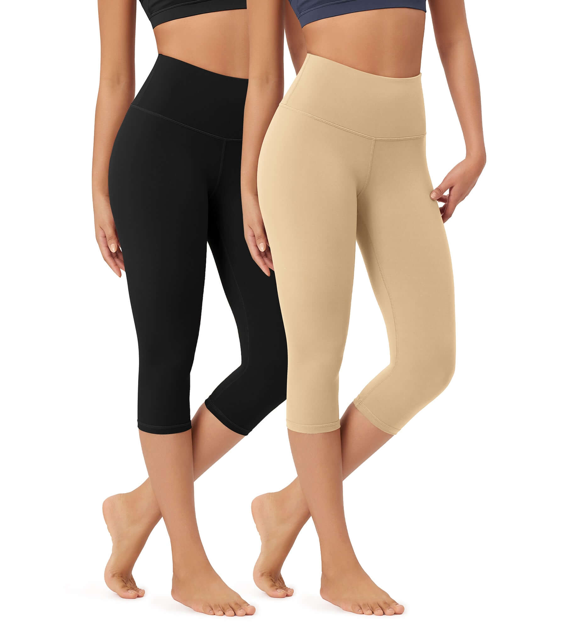 ODLEX 2-Pack 19 High Waist Knee Length Workout Athletic Running Capris Leggings - ododos