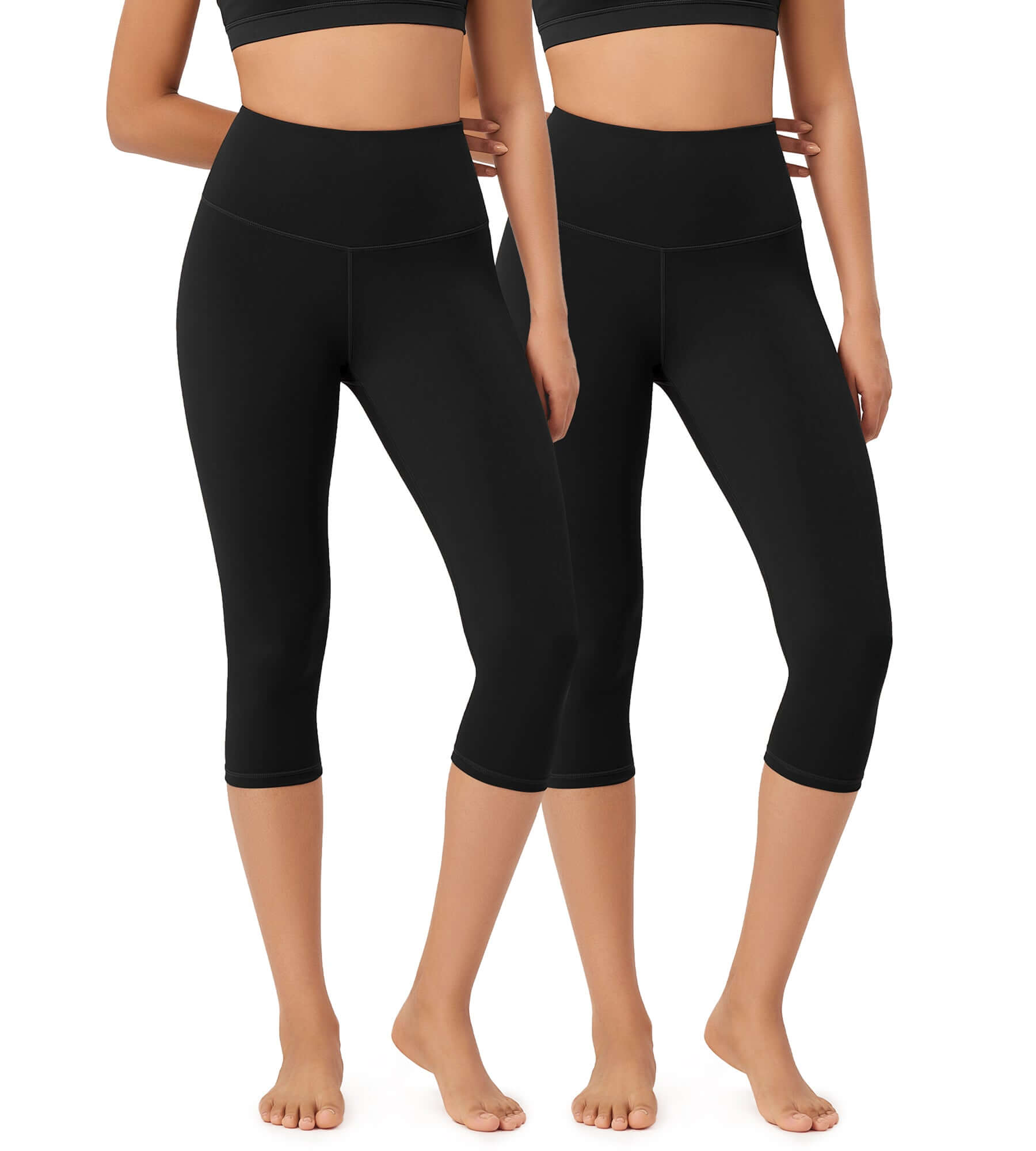 ODLEX 2-Pack 19" High Waist Knee Length Workout Athletic Running Capris Leggings Black+Black - ododos