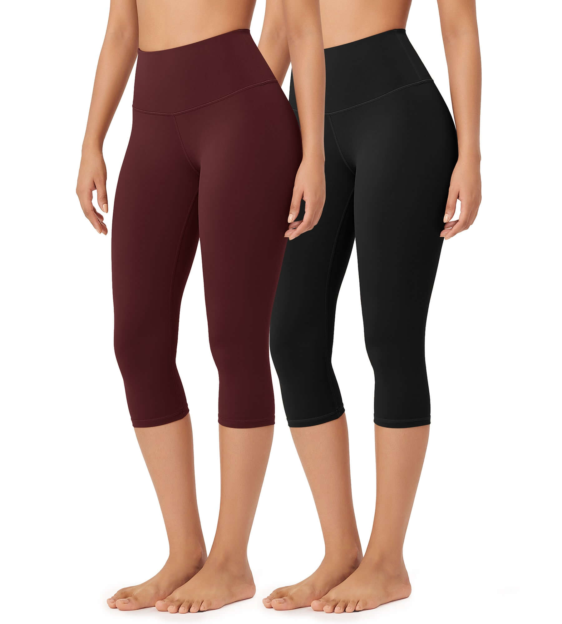 ODLEX 2-Pack 19" High Waist Knee Length Workout Athletic Running Capris Leggings - ododos