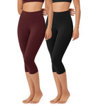 ODLEX 2-Pack 19" High Waist Knee Length Workout Athletic Running Capris Leggings - ododos