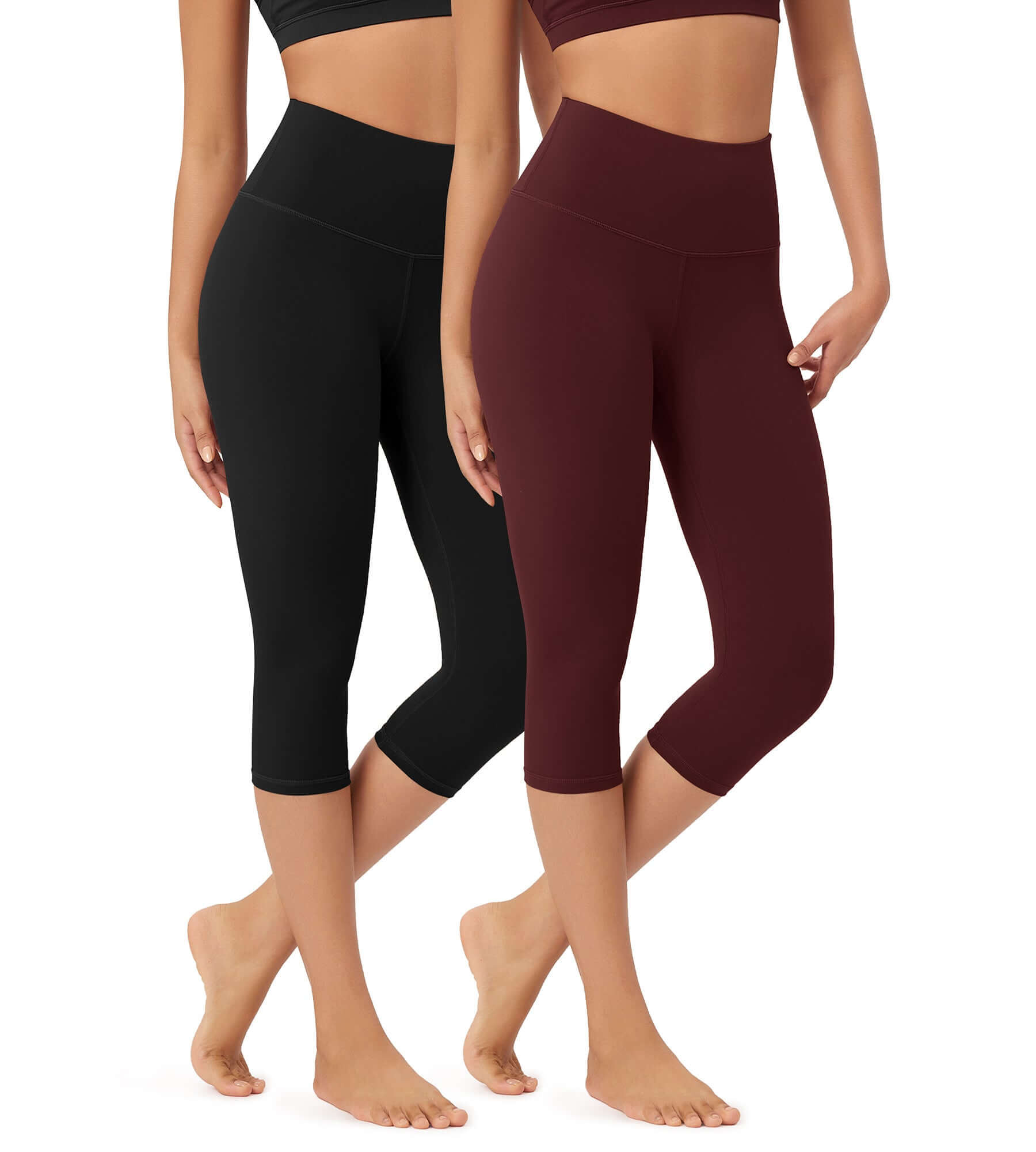 ODLEX 2-Pack 19" High Waist Knee Length Workout Athletic Running Capris Leggings - ododos