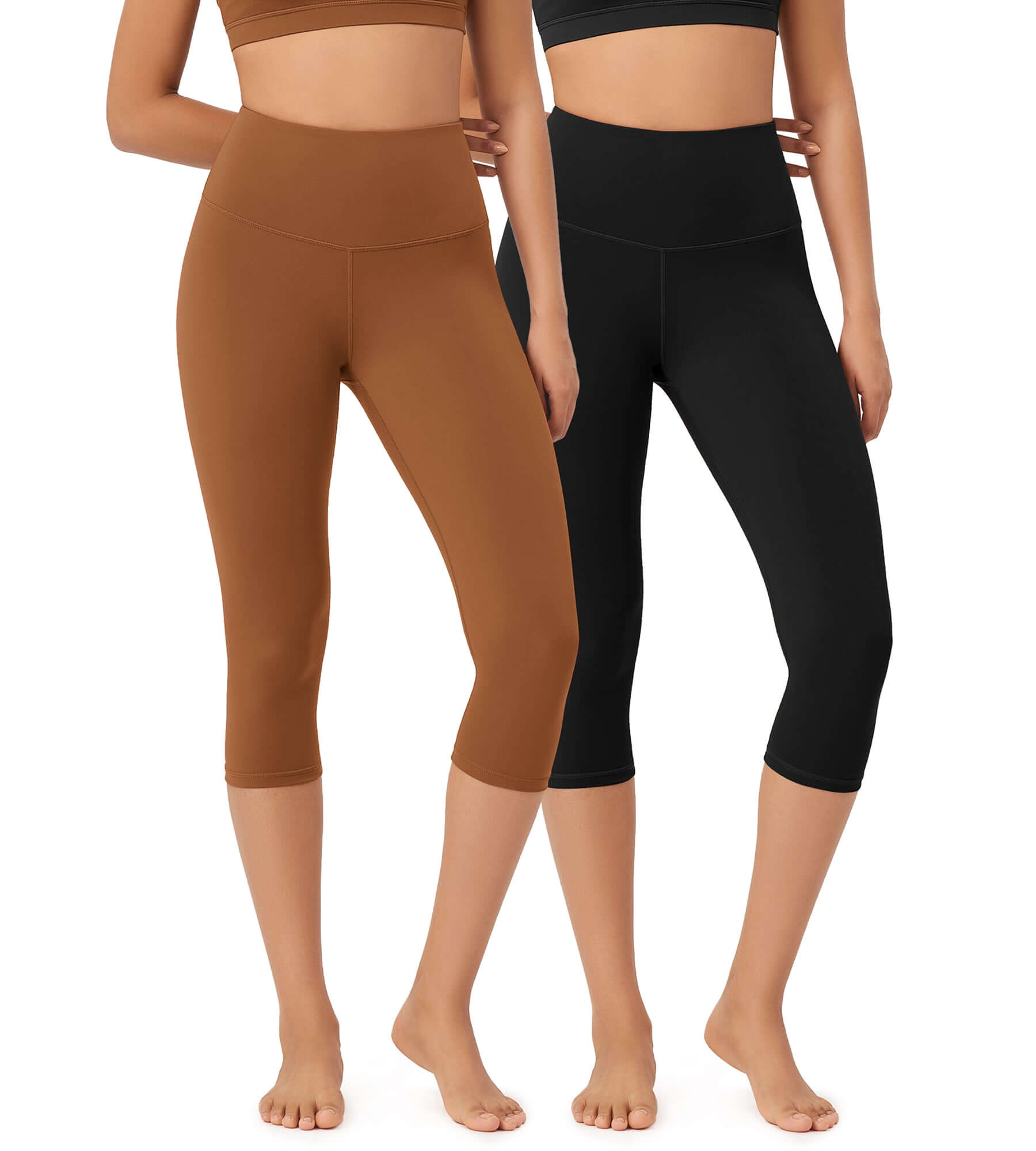 ODLEX 2-Pack 19" High Waist Knee Length Workout Athletic Running Capris Leggings Black+Caramel - ododos