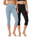 ODLEX 2-Pack 19" High Waist Knee Length Workout Athletic Running Capris Leggings - ododos